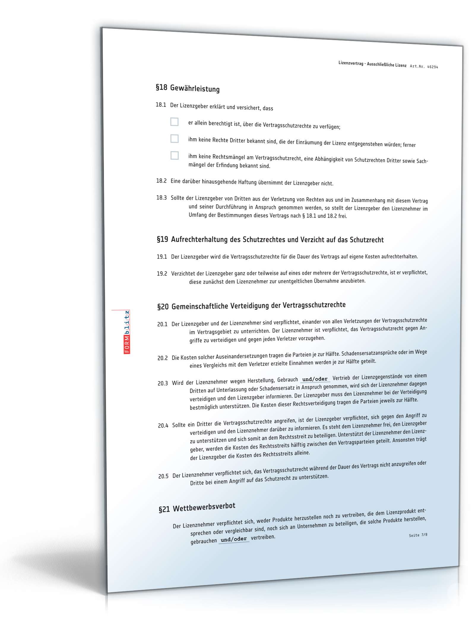 Lizenzvertrag ausschließliche Lizenz PDF. Seite: 7