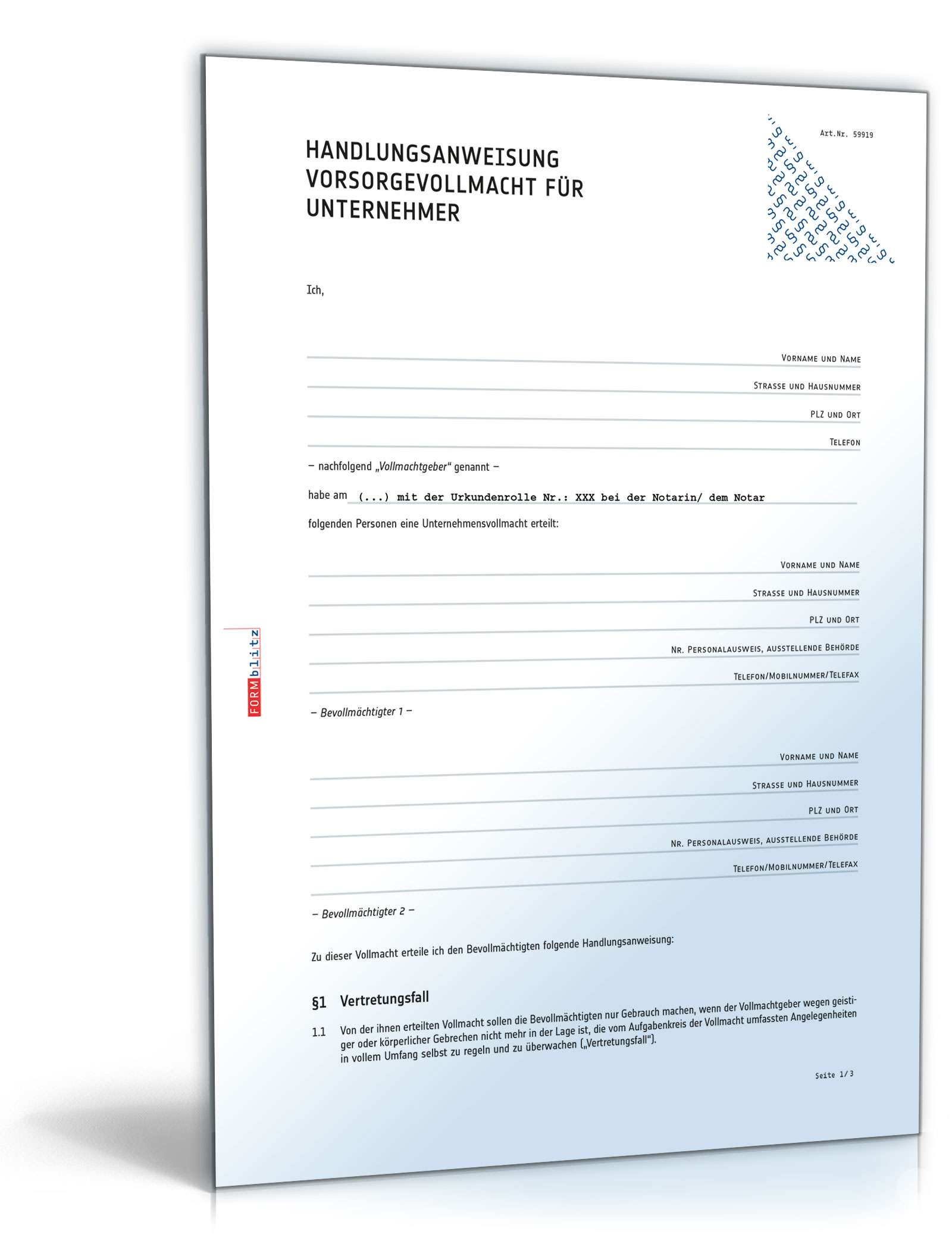 Handlungsanweisung Vorsorgevollmacht Unternehmer PDF