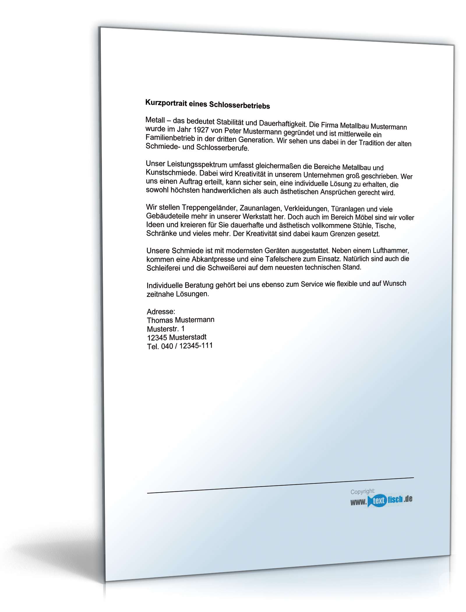 Werbetext für einen Schlosserbetrieb