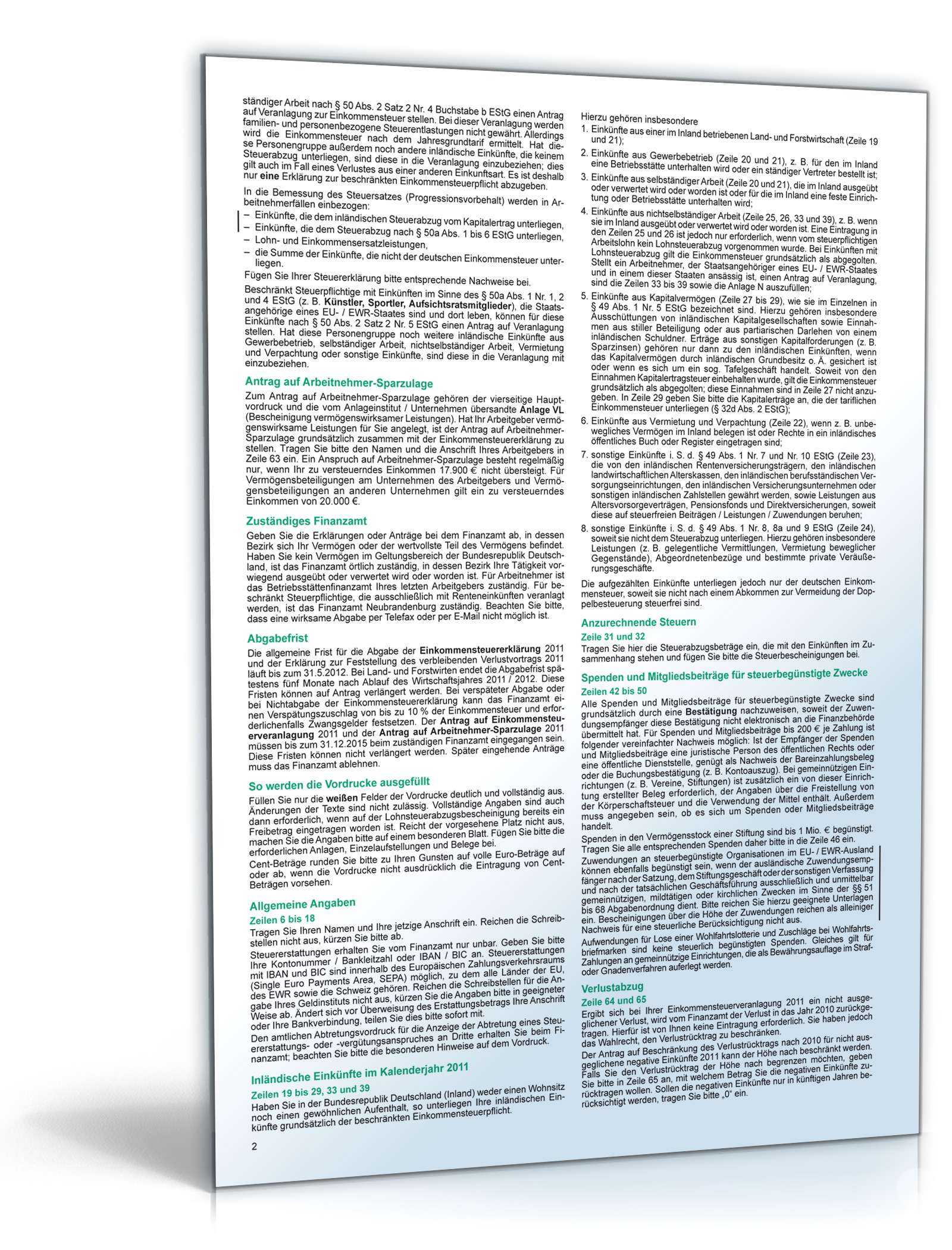 Anleitung zur Einkommensteuererklärung 2011 für beschränkt Steuerpflichtige PDF. Seite: 2