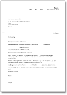 Strafanzeige gegen Unbekannt Word