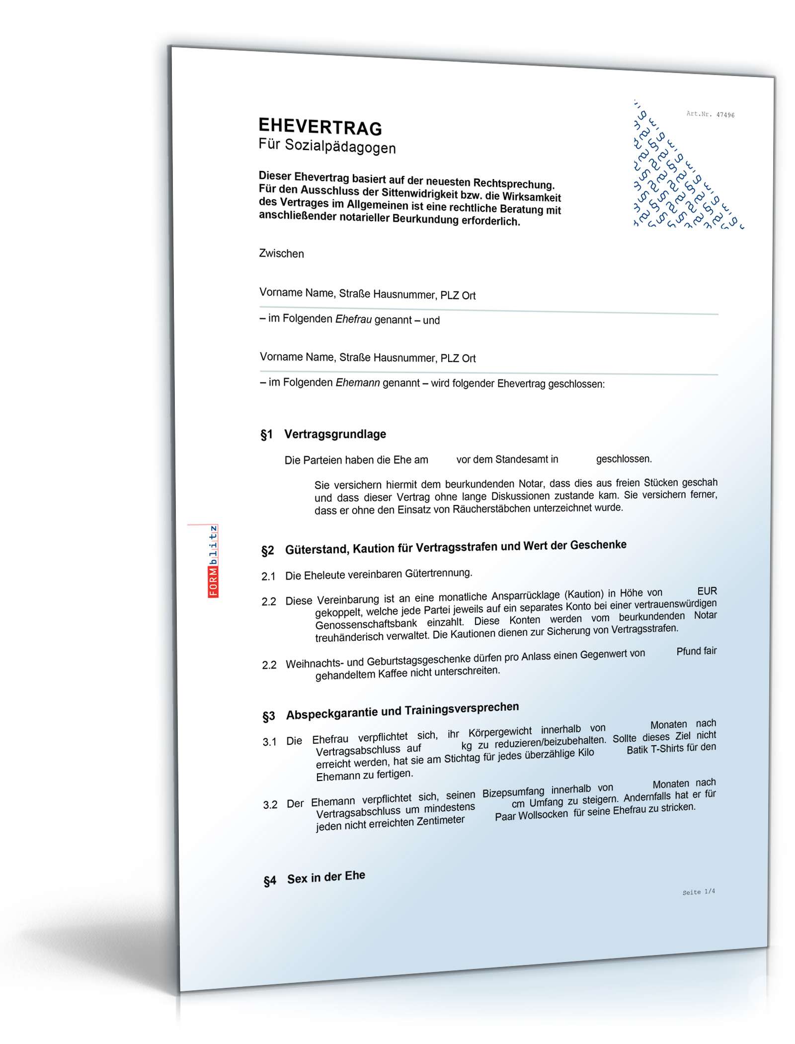 Ehevertrag Sozialpädagoge Fun-Vertrag Word