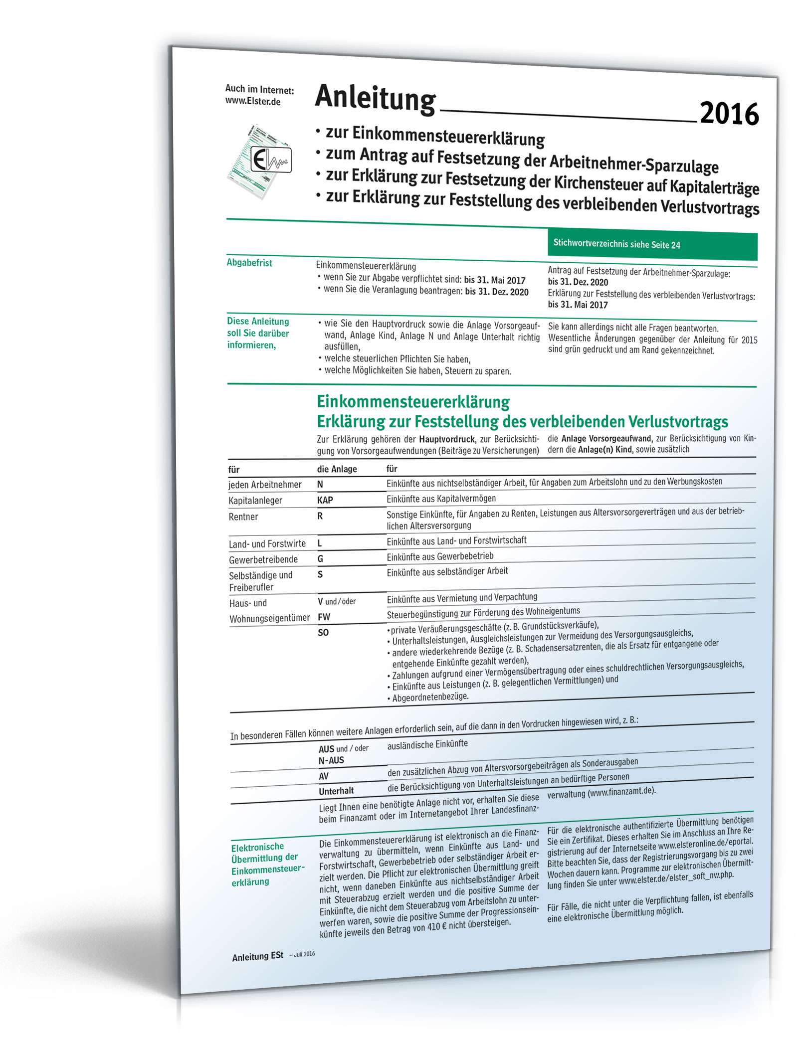 Anleitung zur Einkommensteuererklärung 2016 PDF