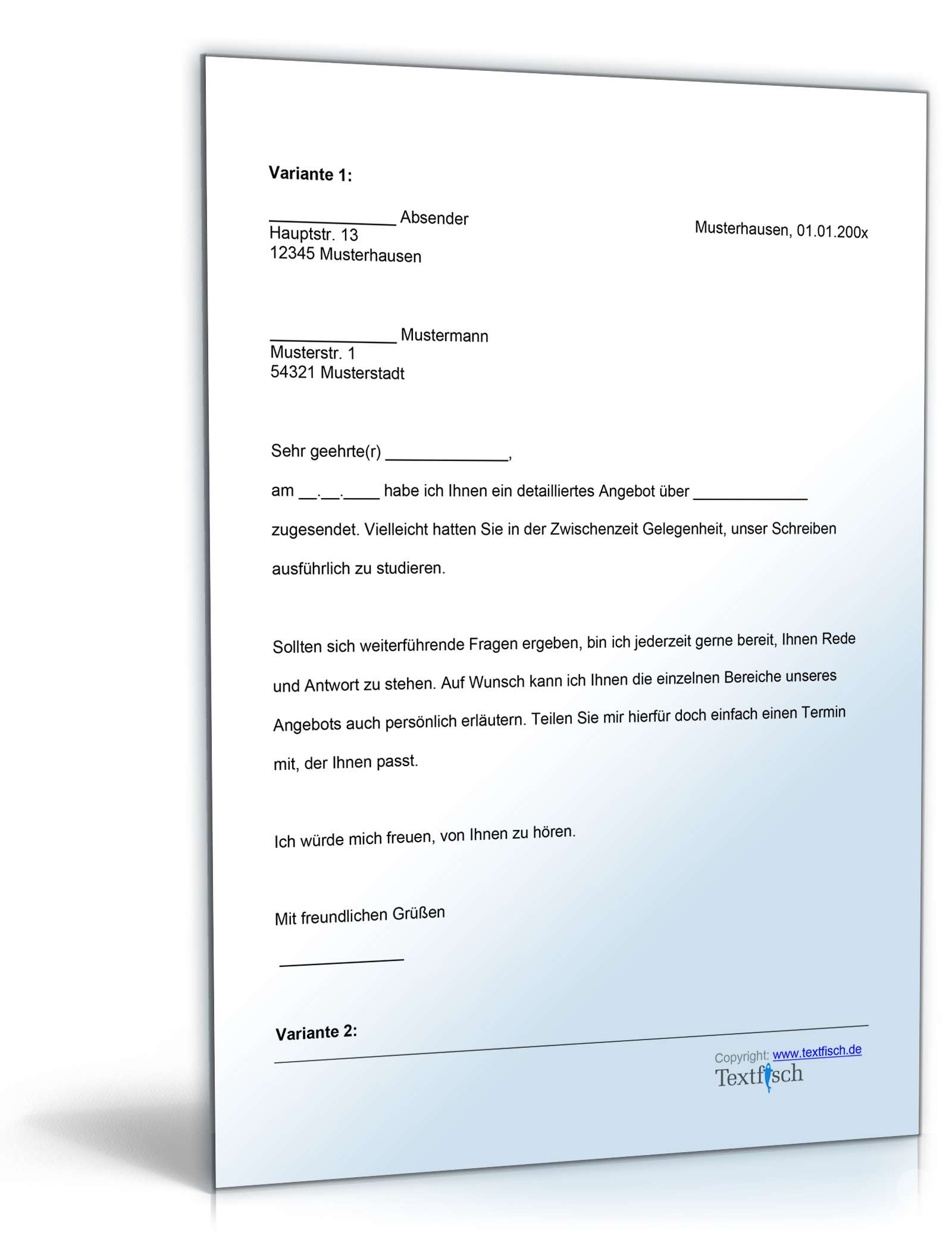 Follow-Up Schreiben nach Angebot Word