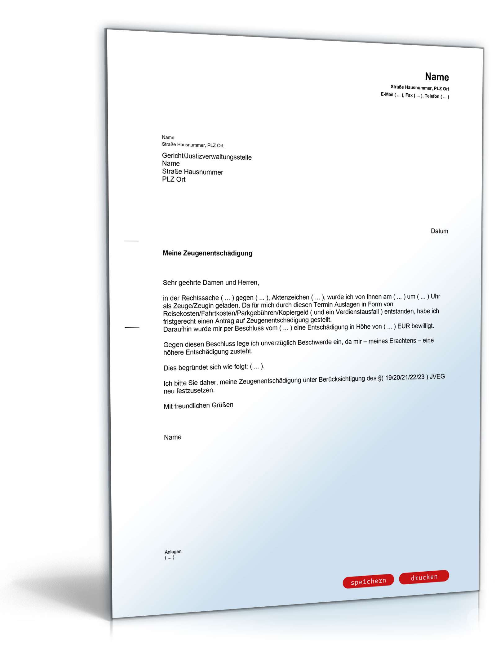 Beschwerde über eine zu geringe Entschädigung als Zeuge PDF