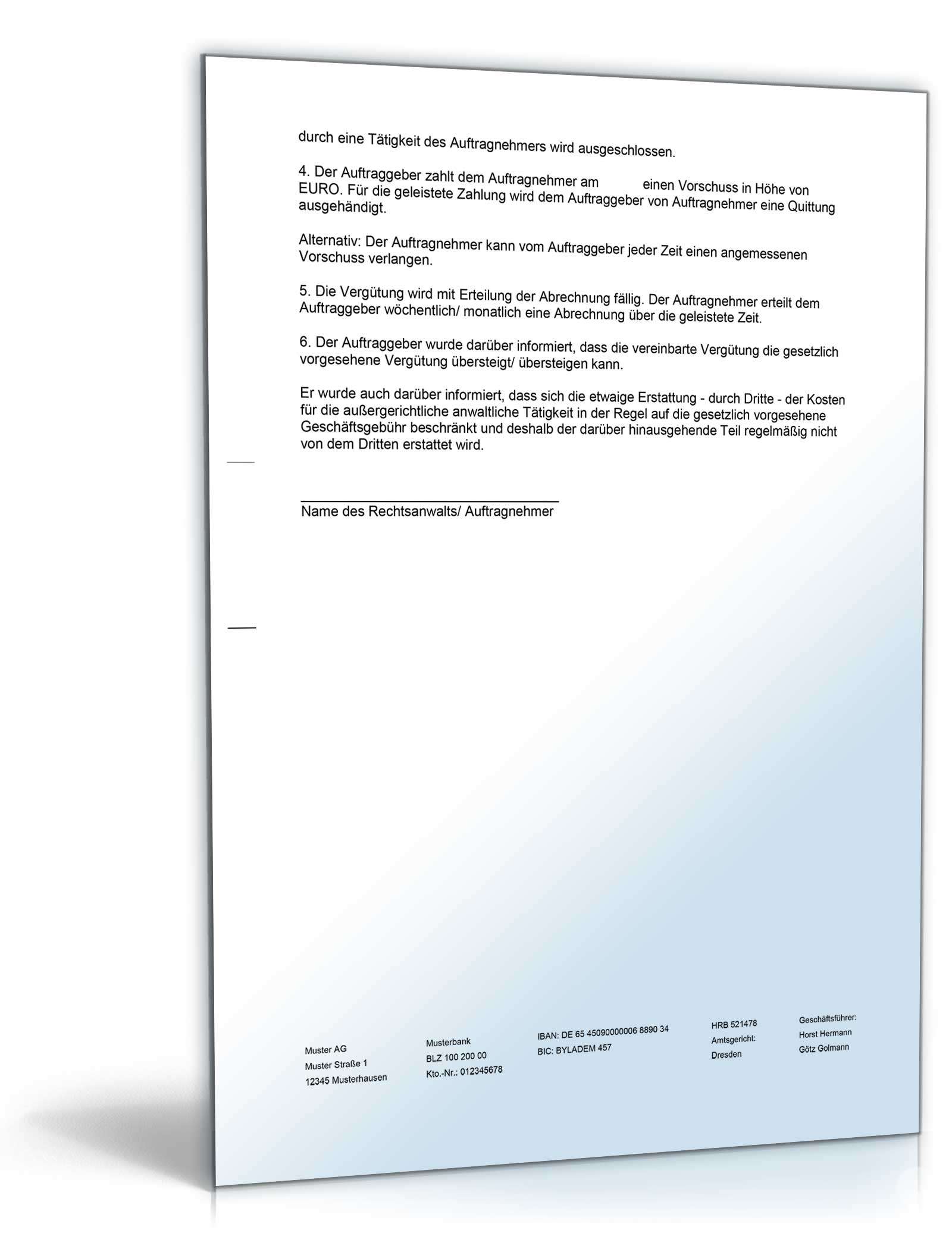 Vergütungsvereinbarung Rechtsanwalt Word. Seite: 2