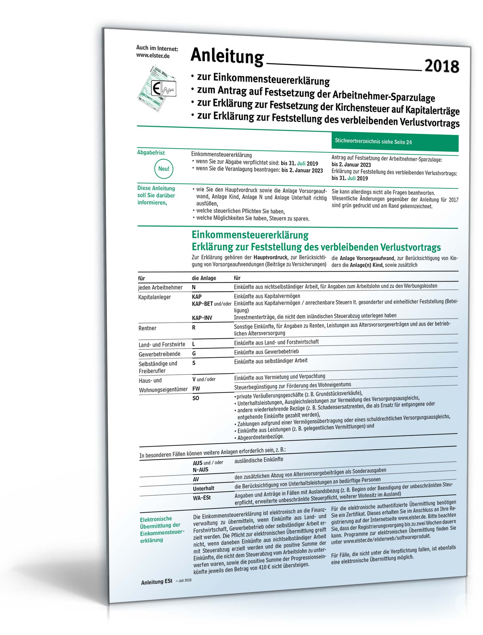 Anleitung zur Einkommensteuererklärung 2018 PDF