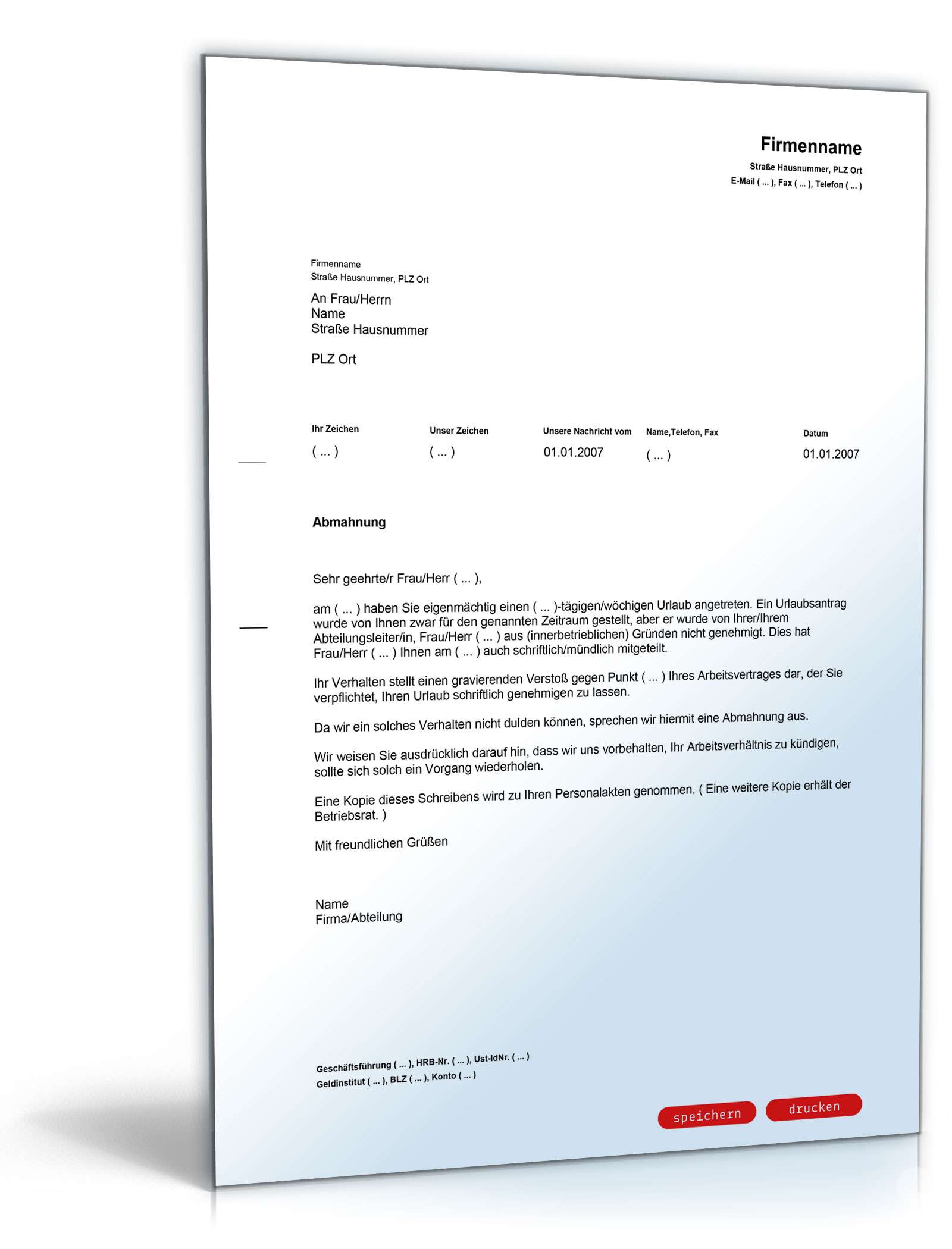 Abmahnung eigenmächtiger Urlaubsantritt PDF