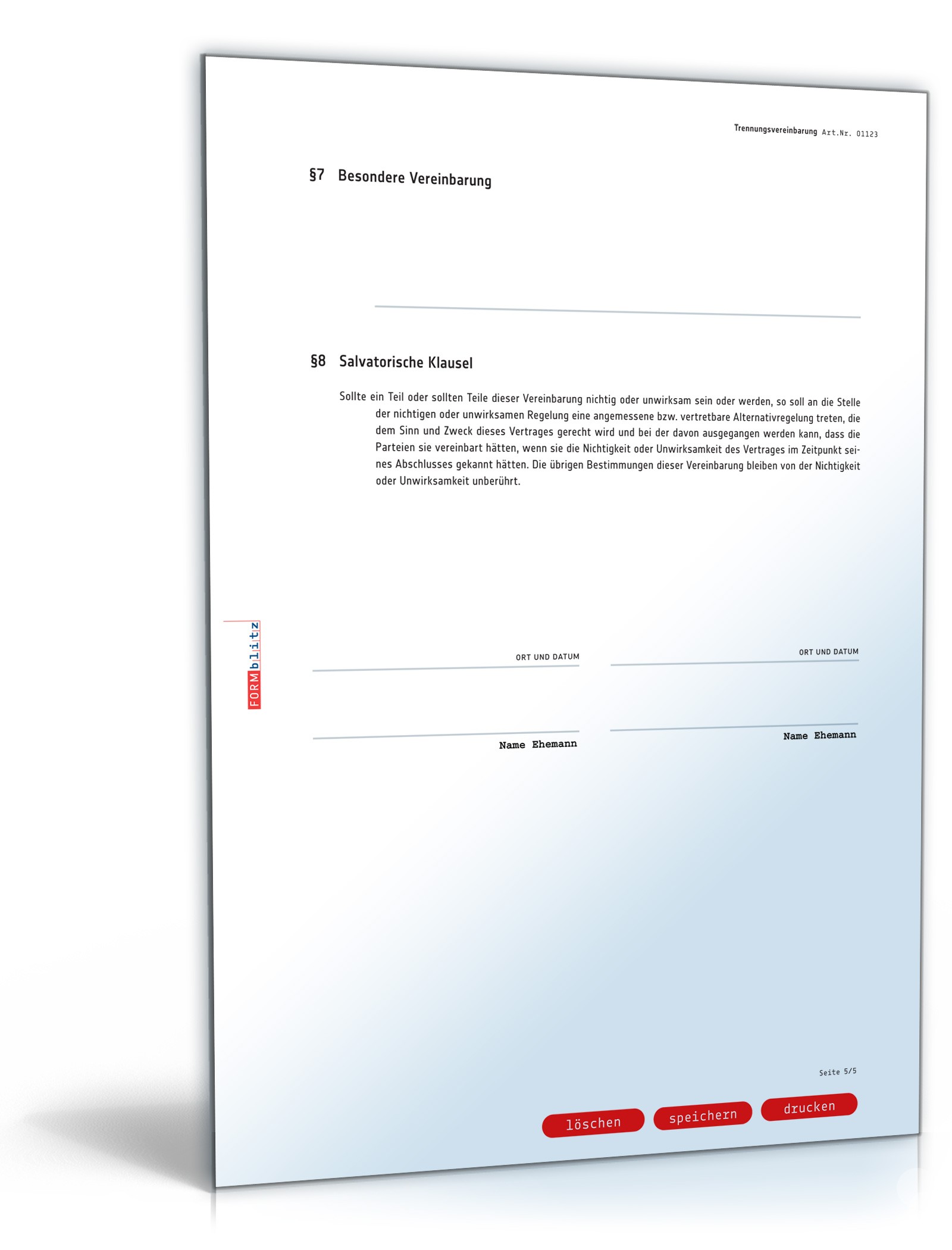Trennungsvereinbarung Eheleute mit Kind PDF. Seite: 5