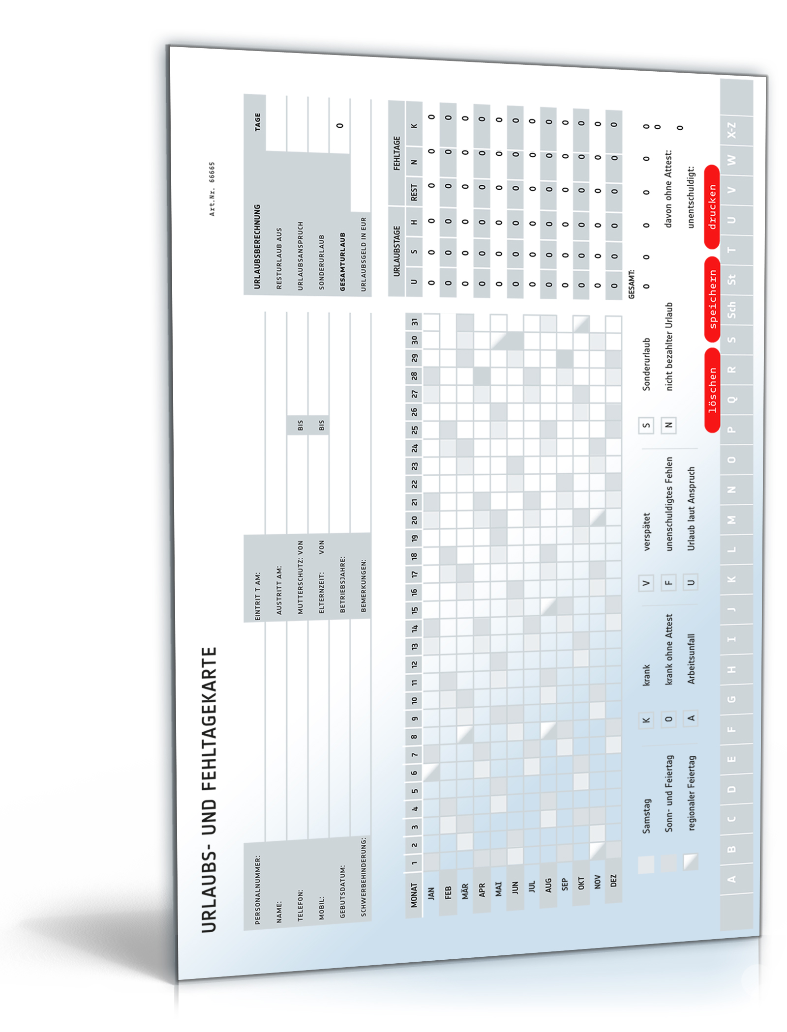 Urlaubs- und Fehltagekarte 2025 PDF