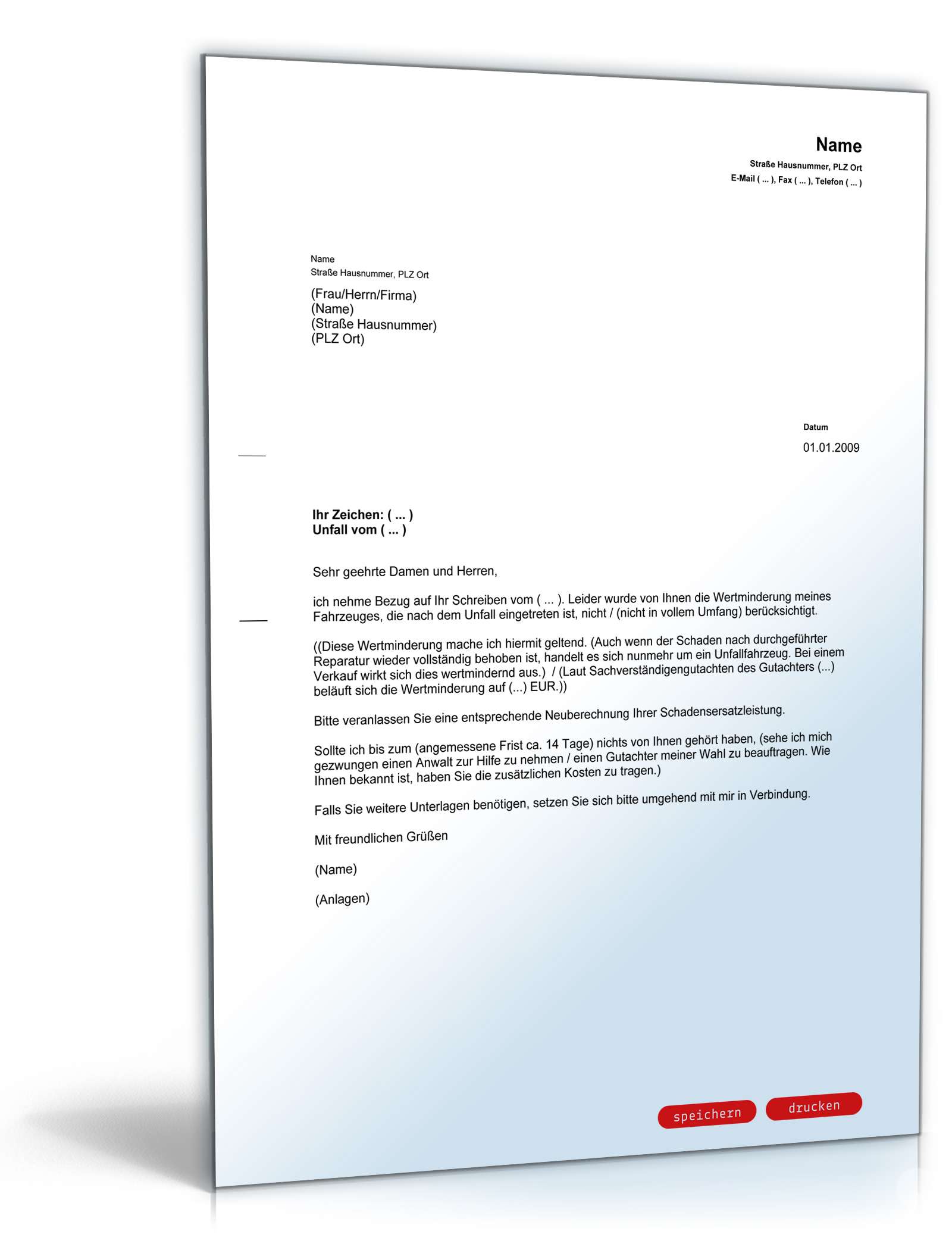 Geltendmachung einer Wertminderung nach Unfall PDF