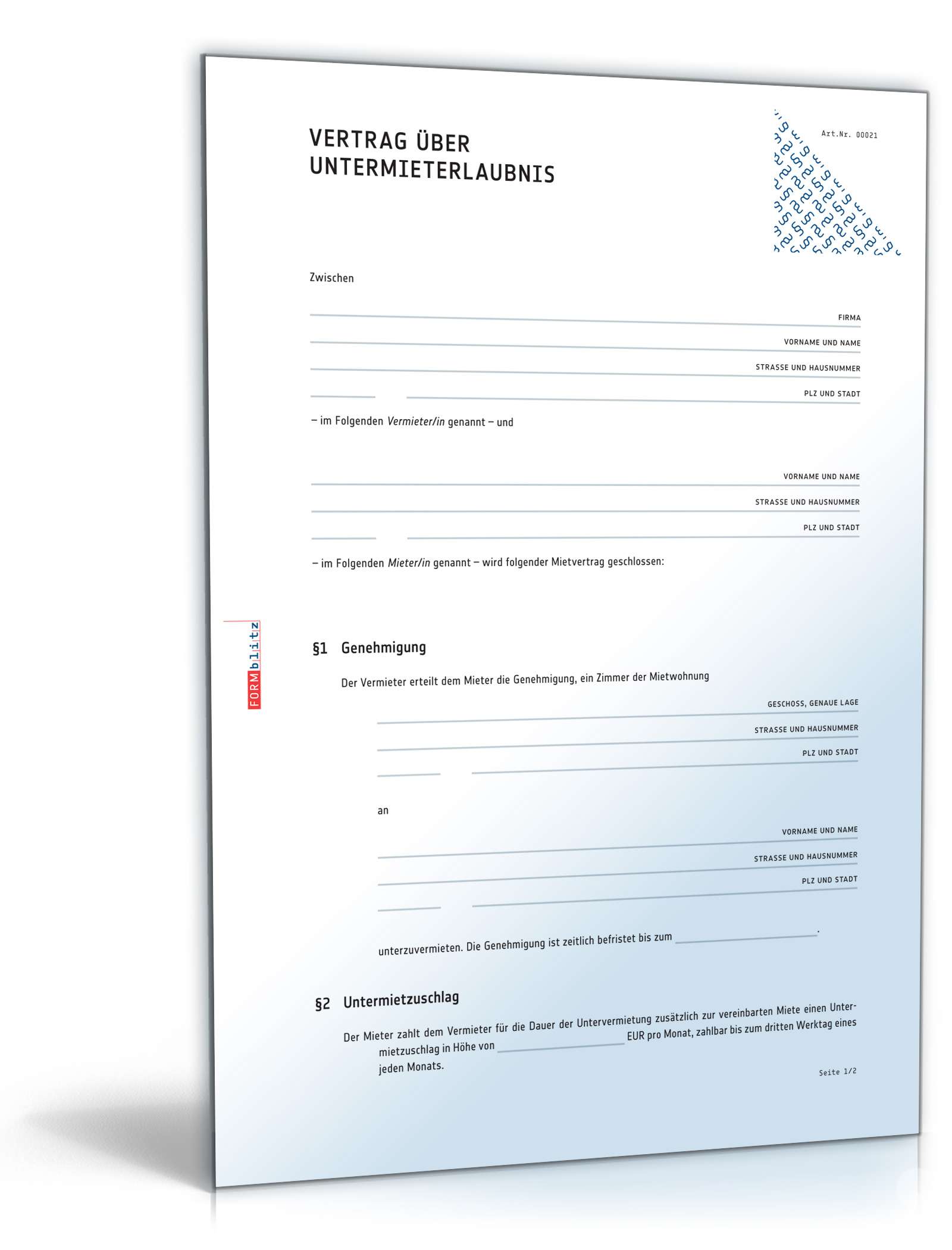 Vertrag Untermieterlaubnis PDF