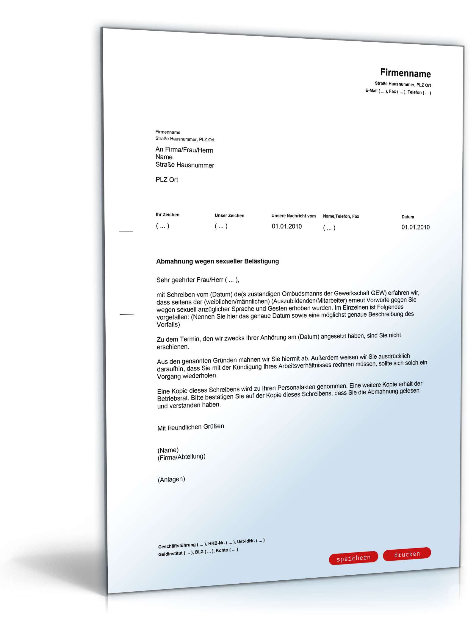 Abmahnung sexuelle Belästigung PDF
