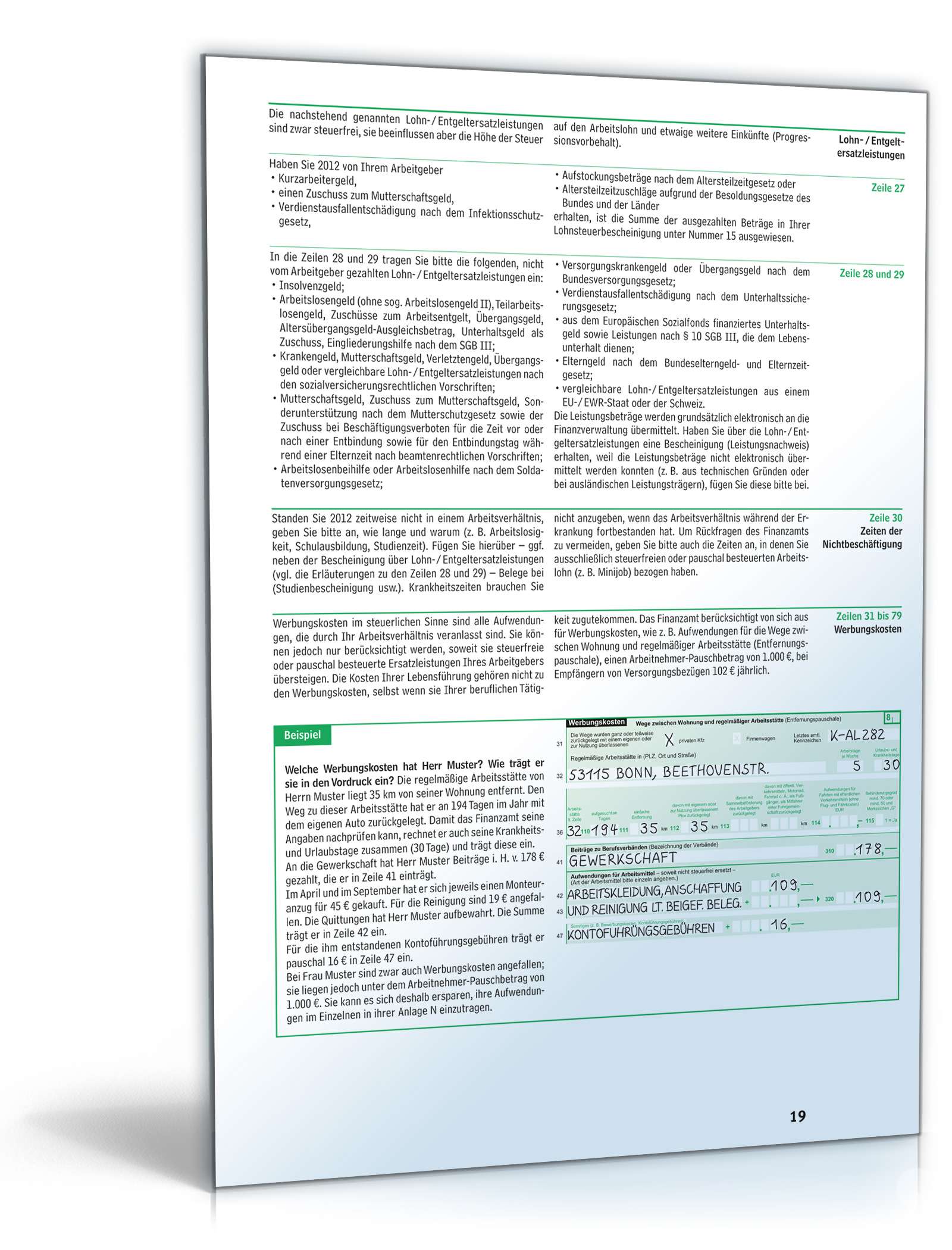 Anleitung zum ausfüllen der Einkommensteuererklärung 2012 PDF. Seite: 19