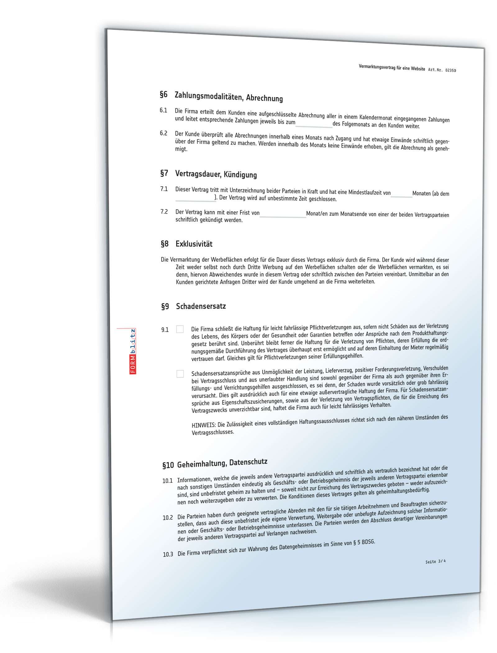 Vermarktungsvertrag Website PDF. Seite: 3