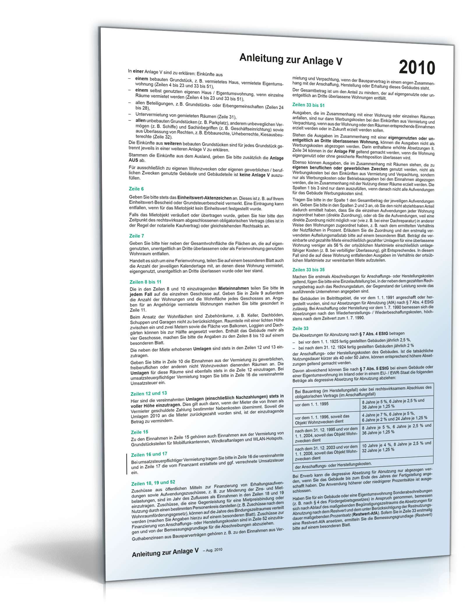 Anleitung Anlage V 2010 PDF