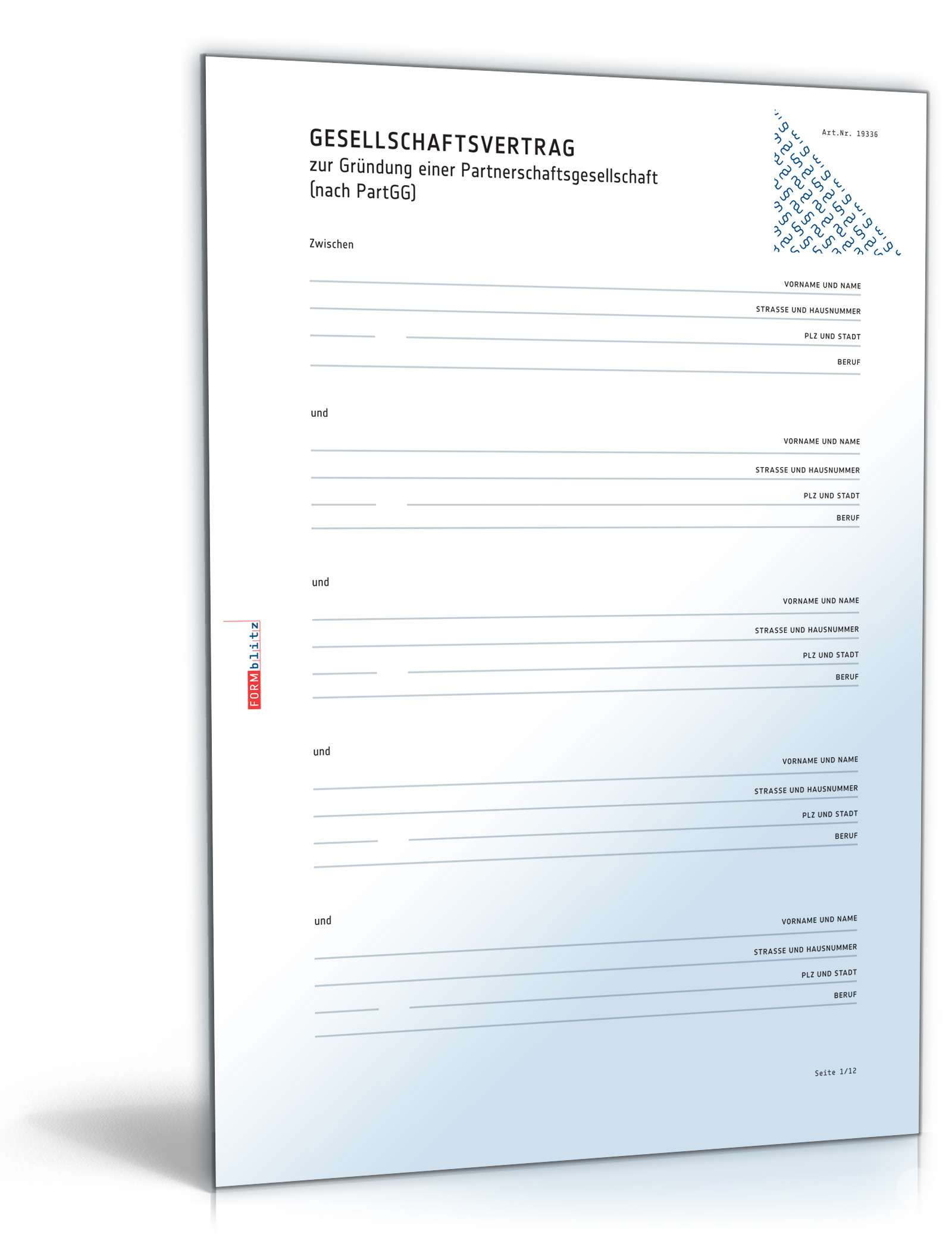 Gesellschaftsvertrag Partnerschaftsgesellschaft | Muster zum Download