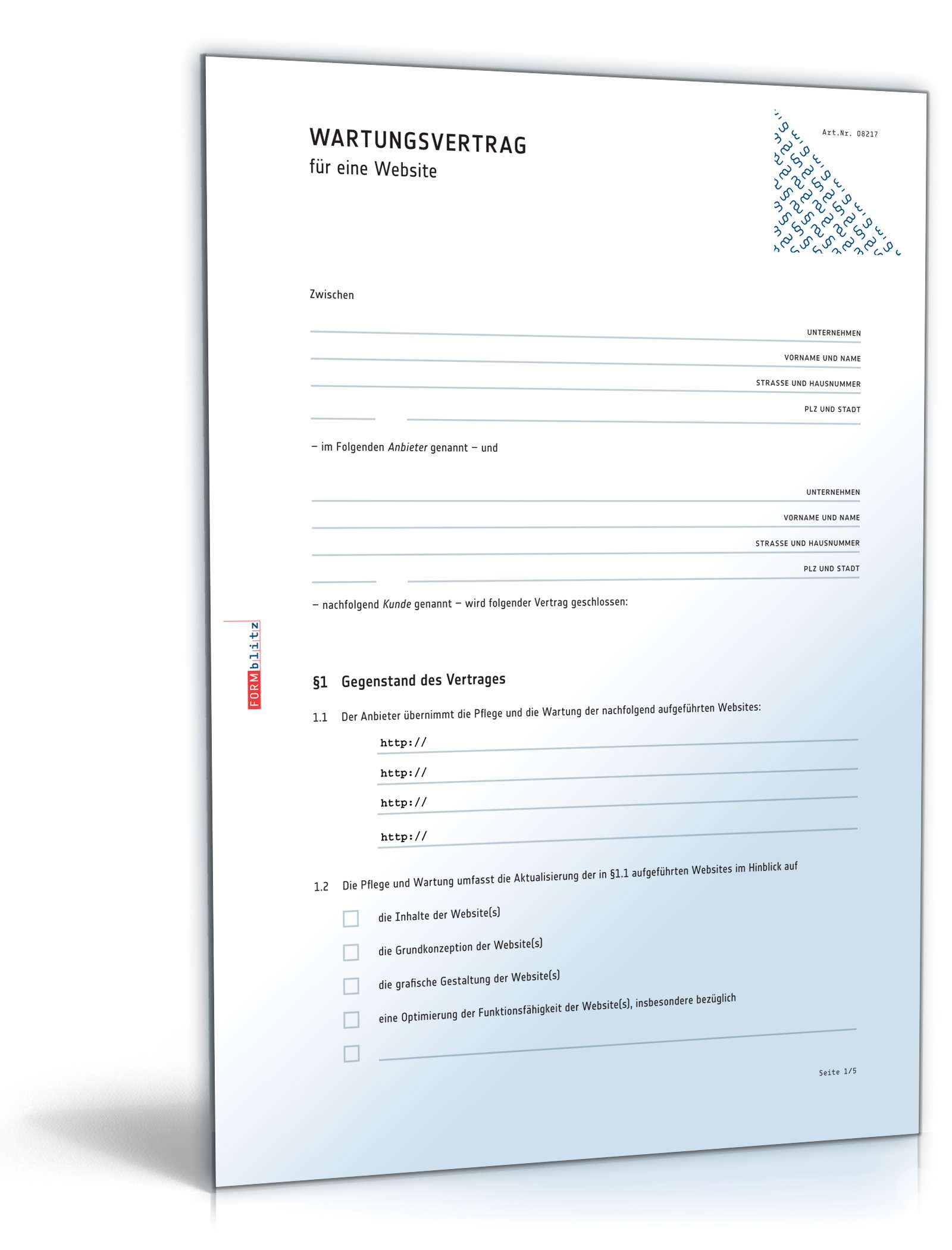 Wartungsvertrag Website Word