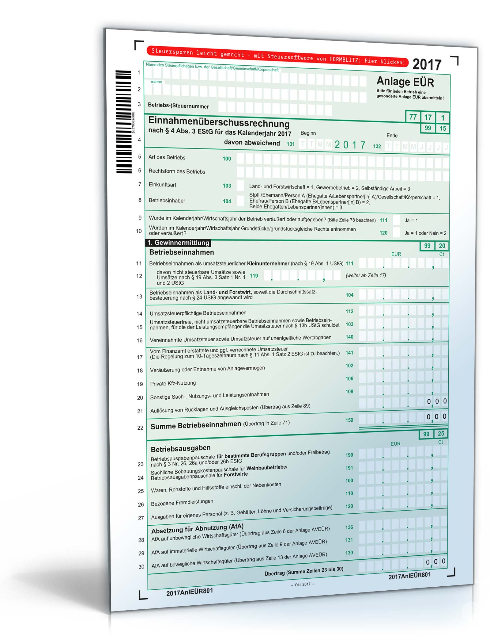 Anlage EÜR 2017 PDF