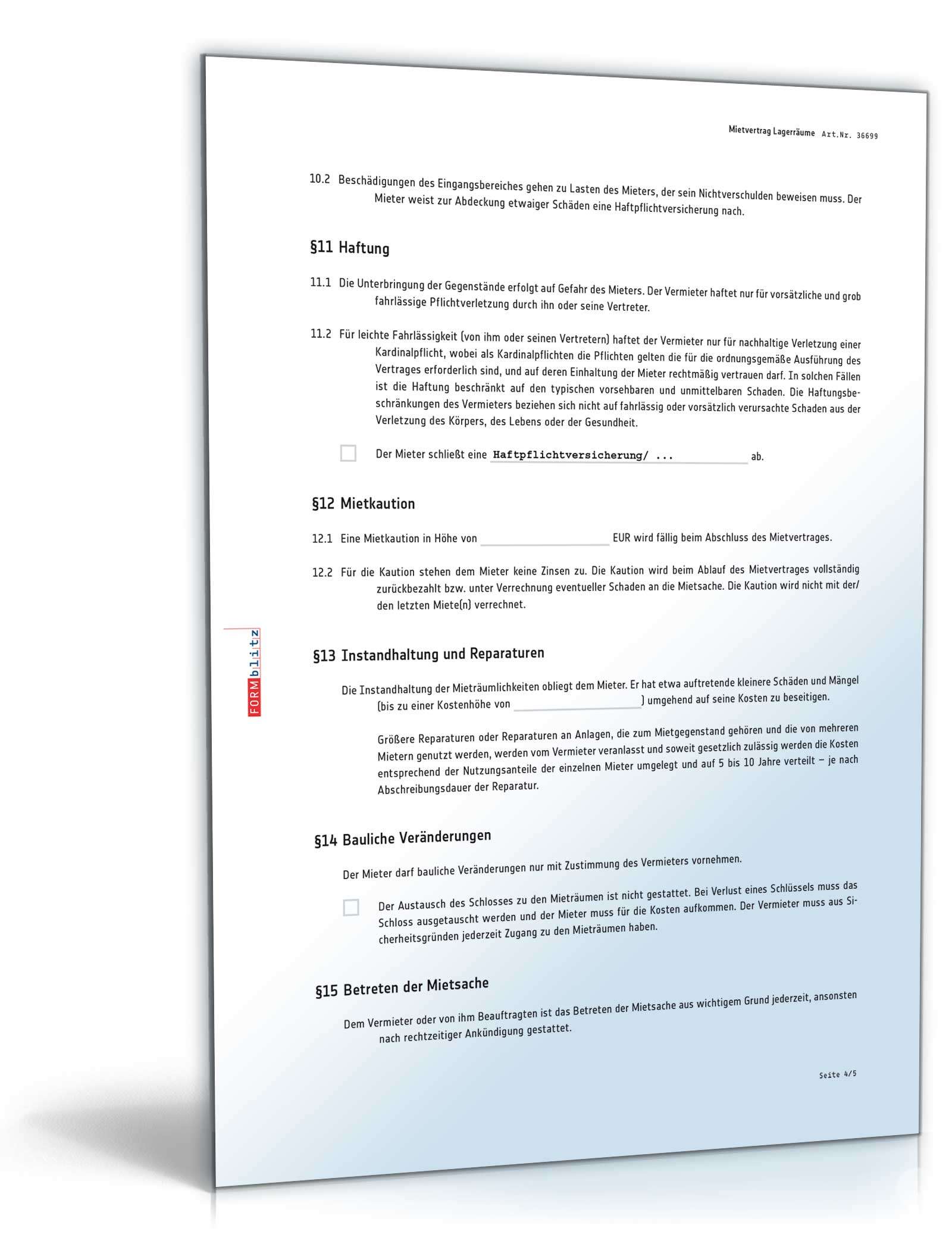 Mietvertrag Lagerraum PDF. Seite: 4