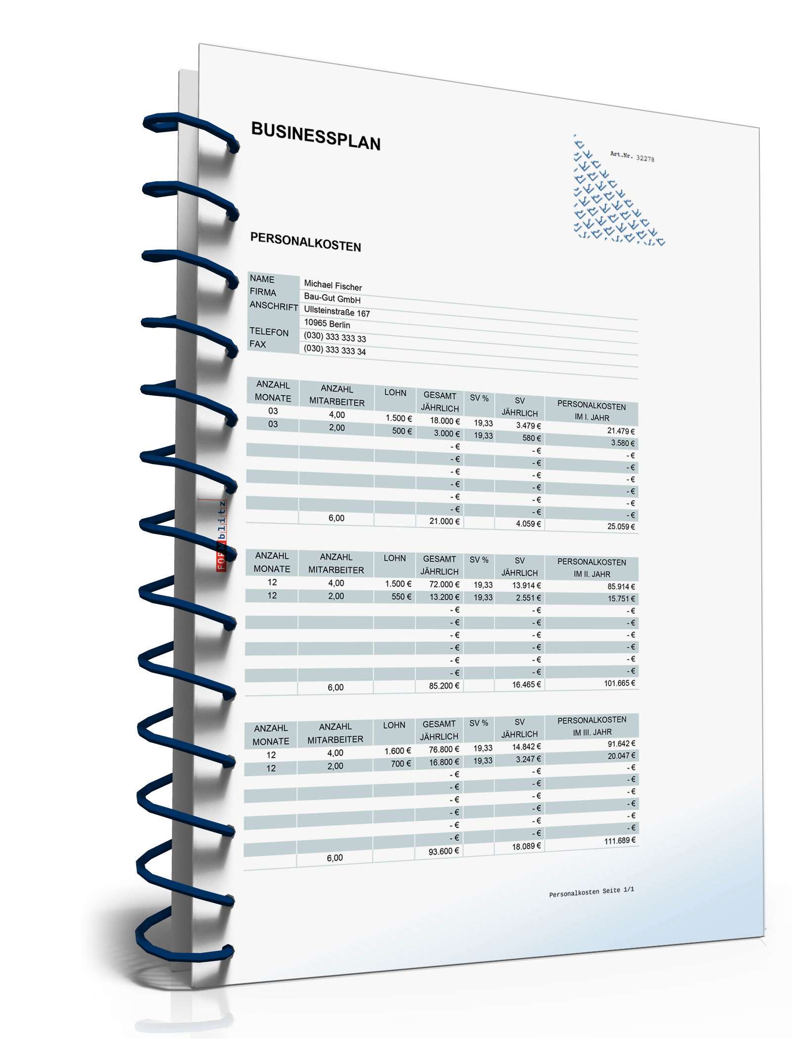 Businessplan Bauunternehmen Excel. Seite: 31