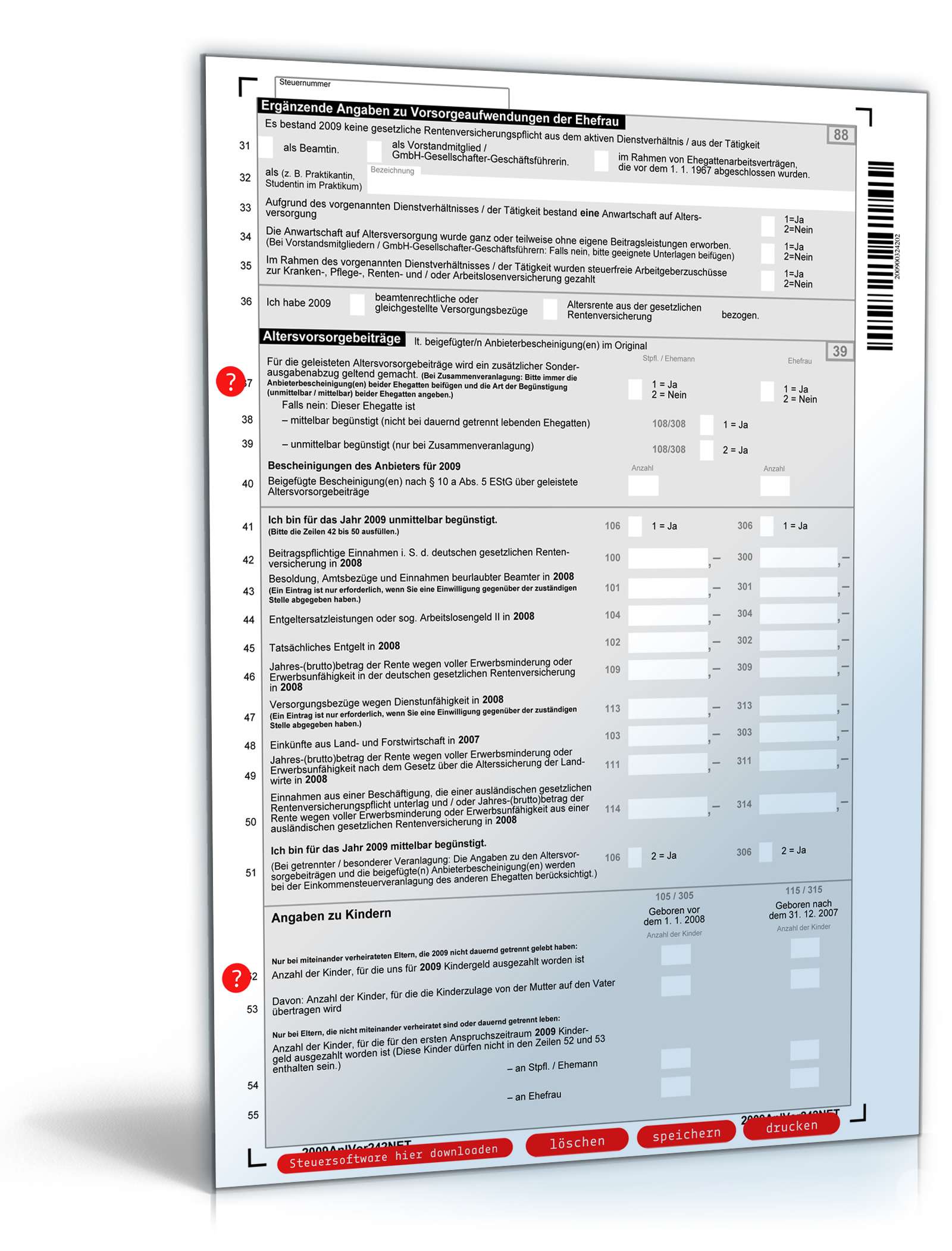 Anlage Vorsorgeaufwand 2009 PDF. Seite: 2