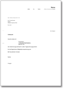 Vollmacht für eine Eigentümerversammlung Word