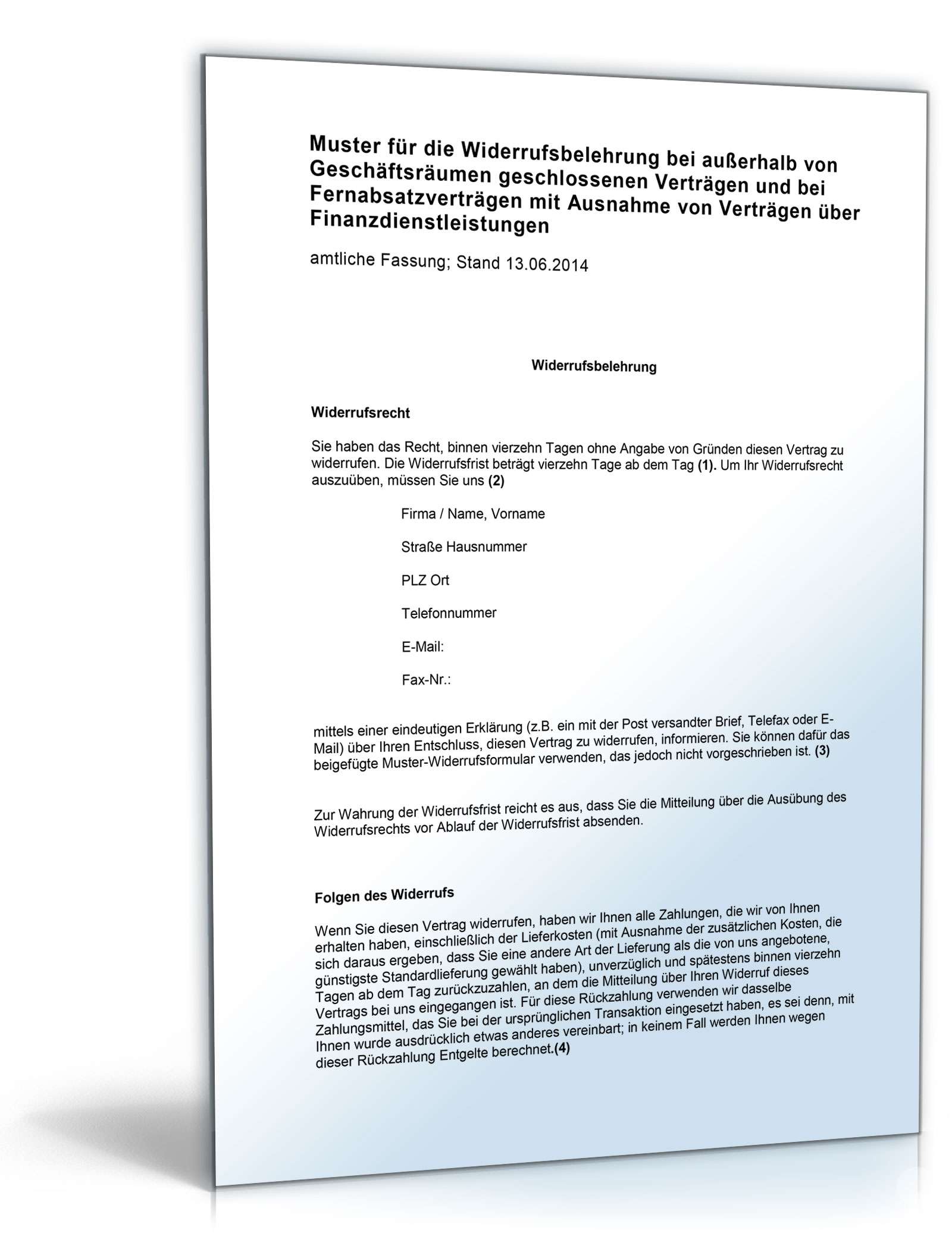 Widerrufsbelehrung für eBay-Verkäufer Word