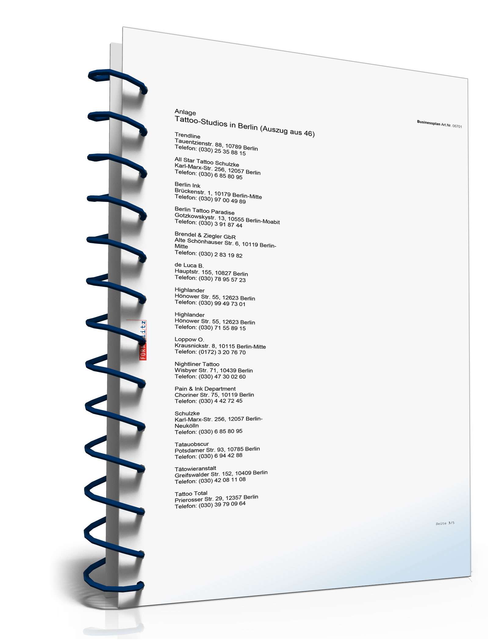 Businessplan Tattoo-Studio Excel. Seite: 12