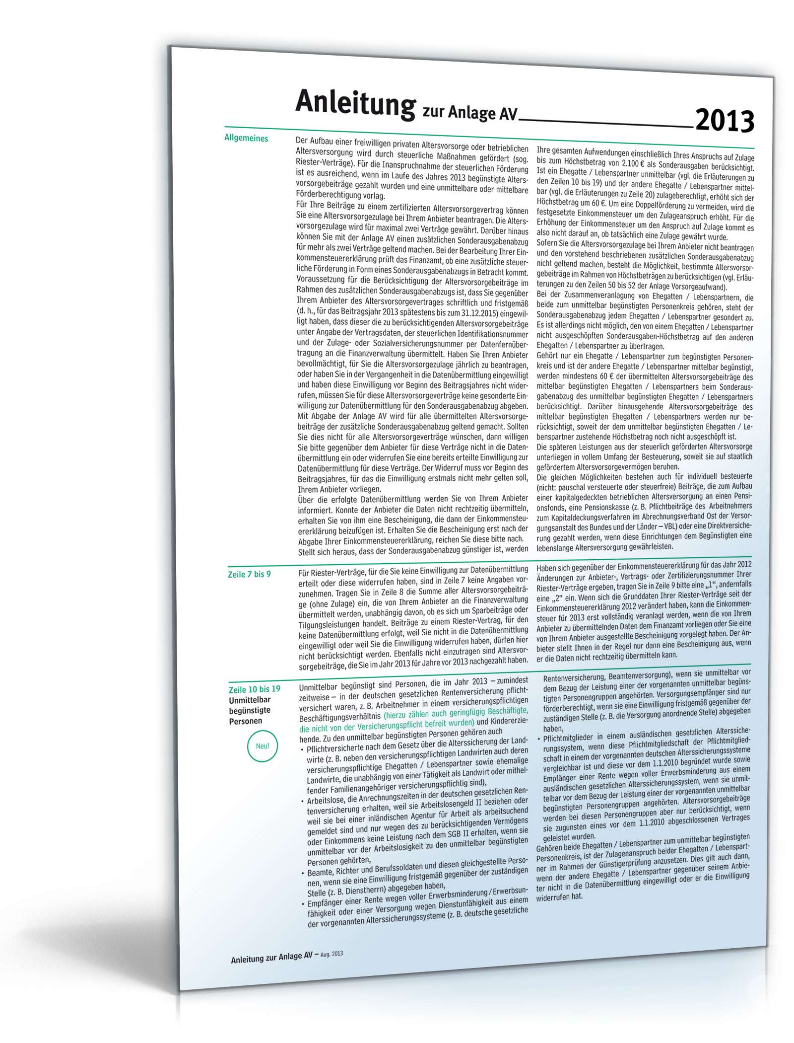 Anleitung zur Anlage AV 2013 PDF