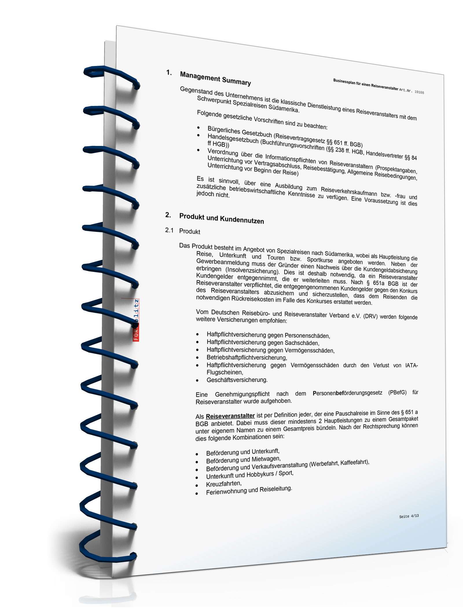 Businessplan Reiseveranstalter Excel. Seite: 7