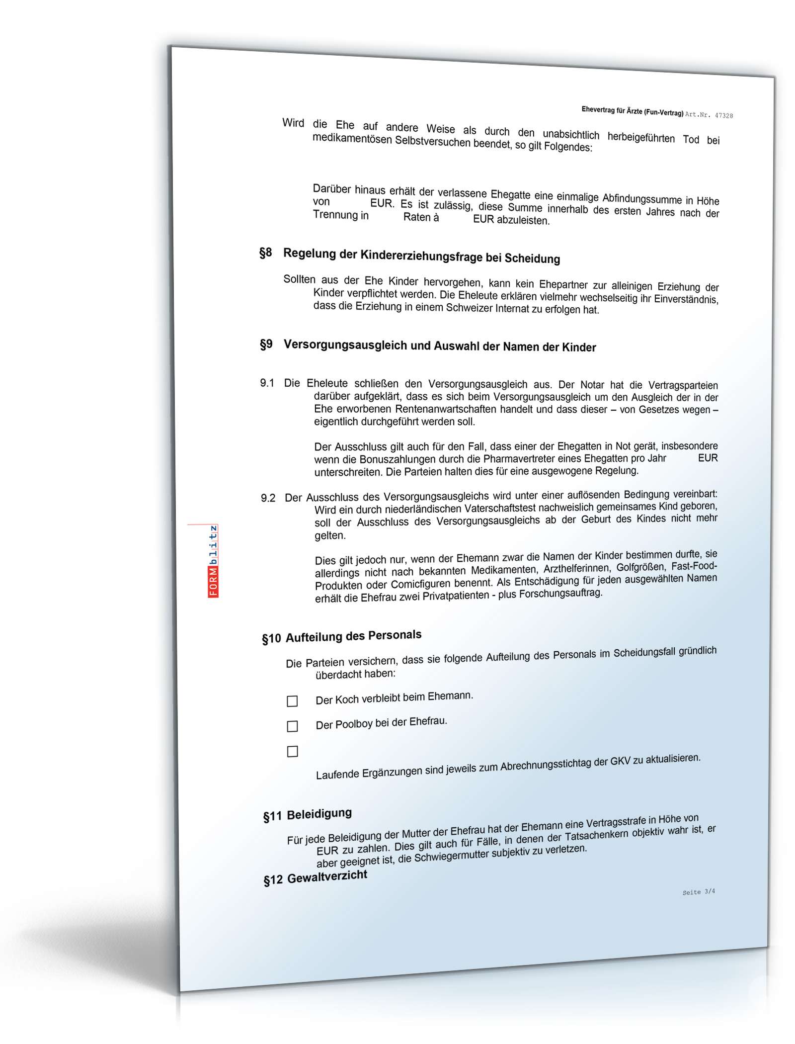 Ehevertrag Ärzte Fun-Vertrag Word. Seite: 3