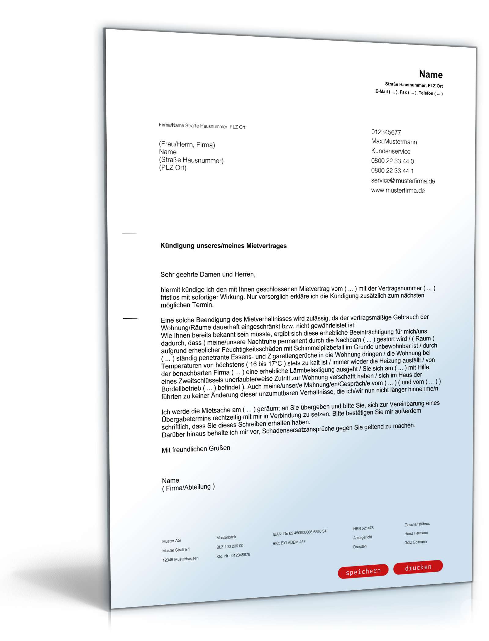 Fristlose Kündigung Mietvertrag durch Mieter PDF