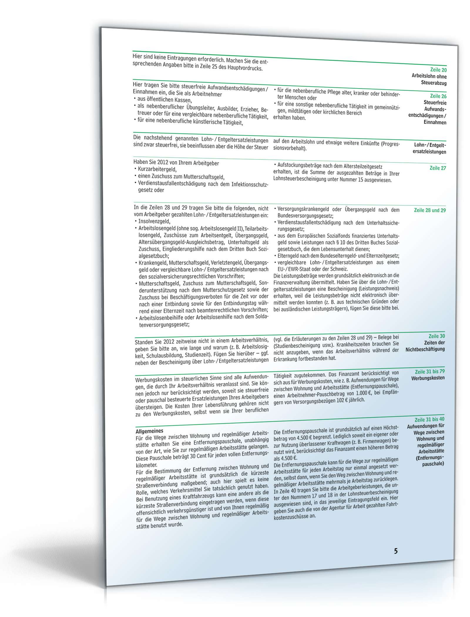 Anleitung zur Einkommensteuererklärung 2012 PDF. Seite: 5