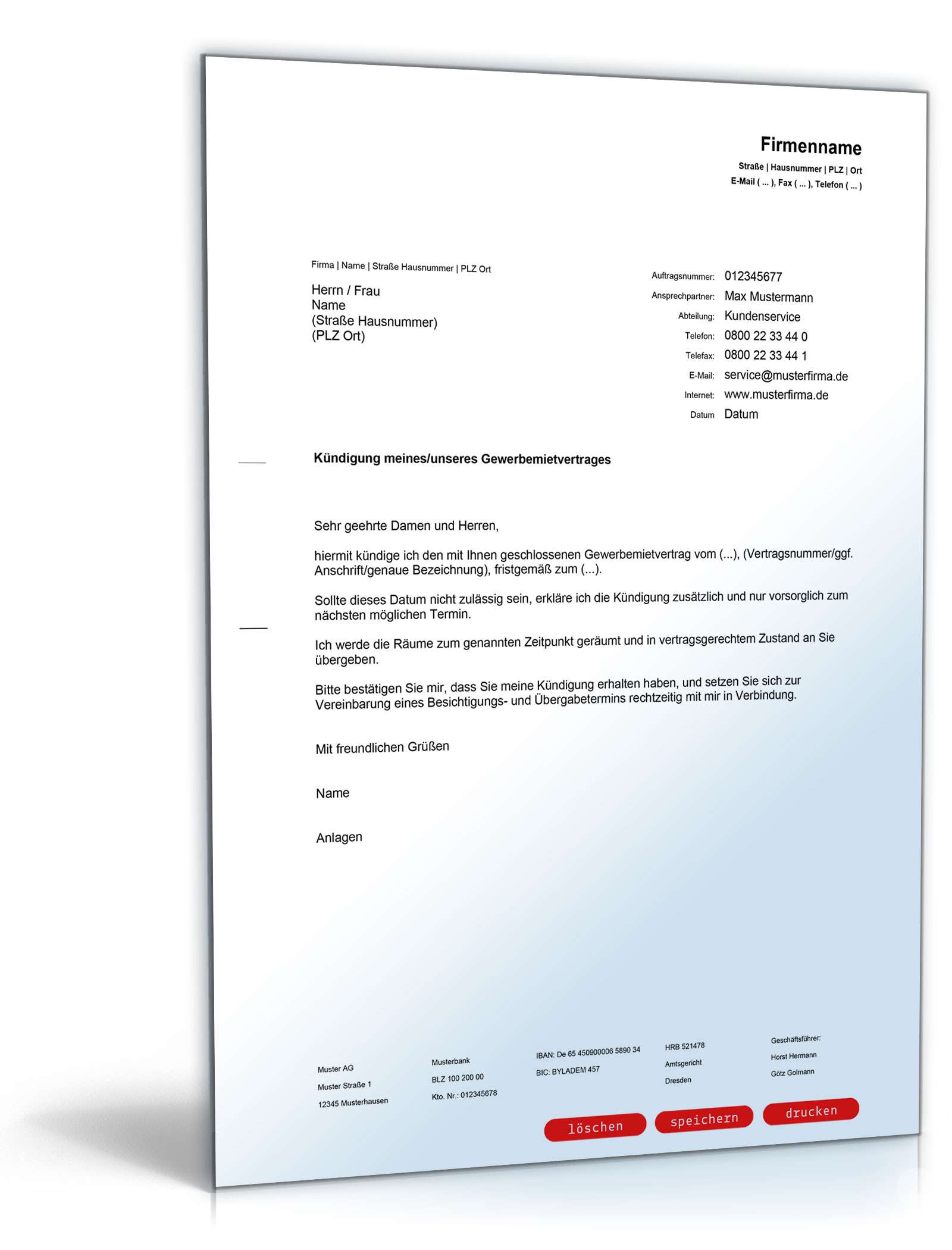 Fristgemäße Kündigung Gewerbemietvertrag durch Mieter PDF