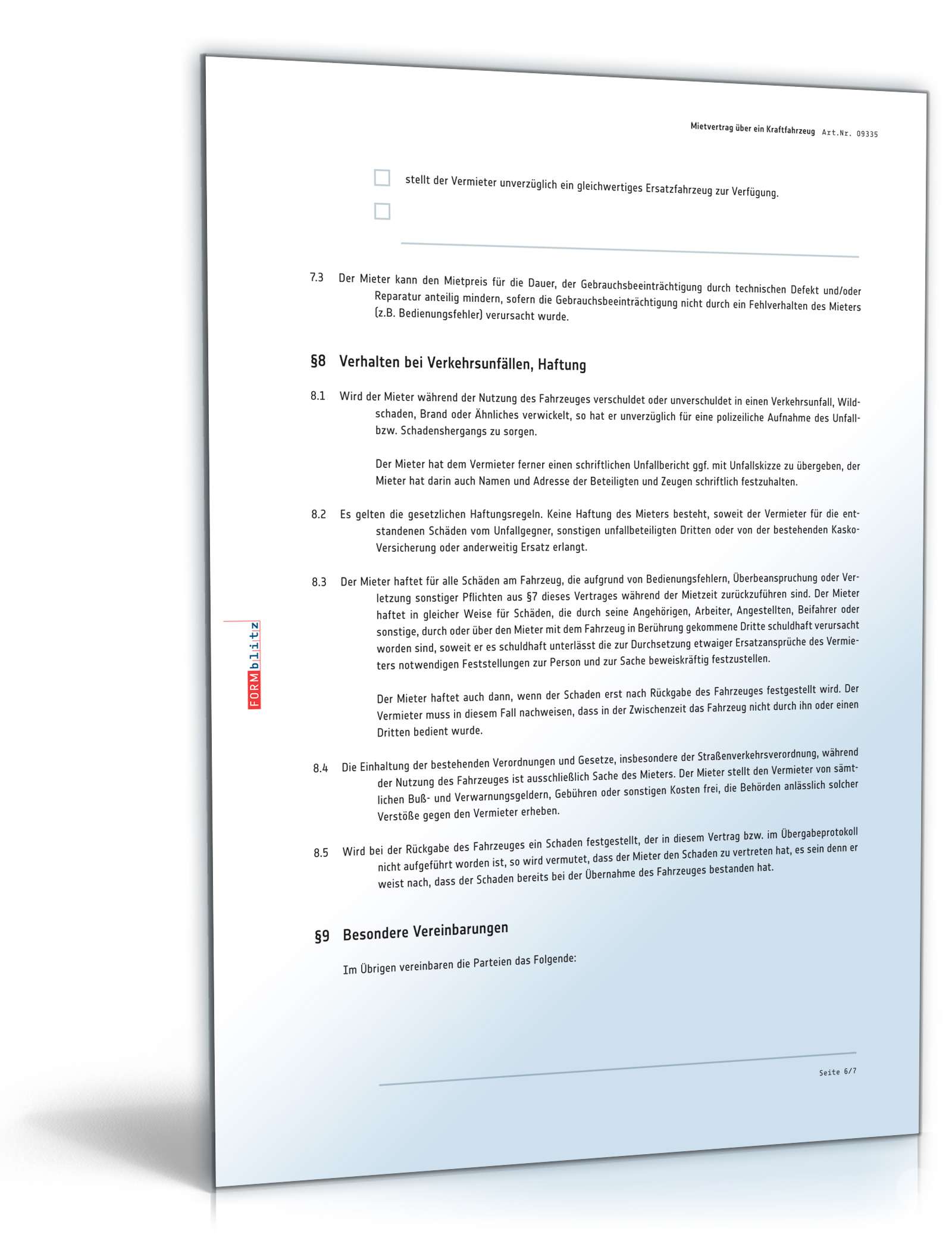 Kfz Mietvertrag PDF. Seite: 6