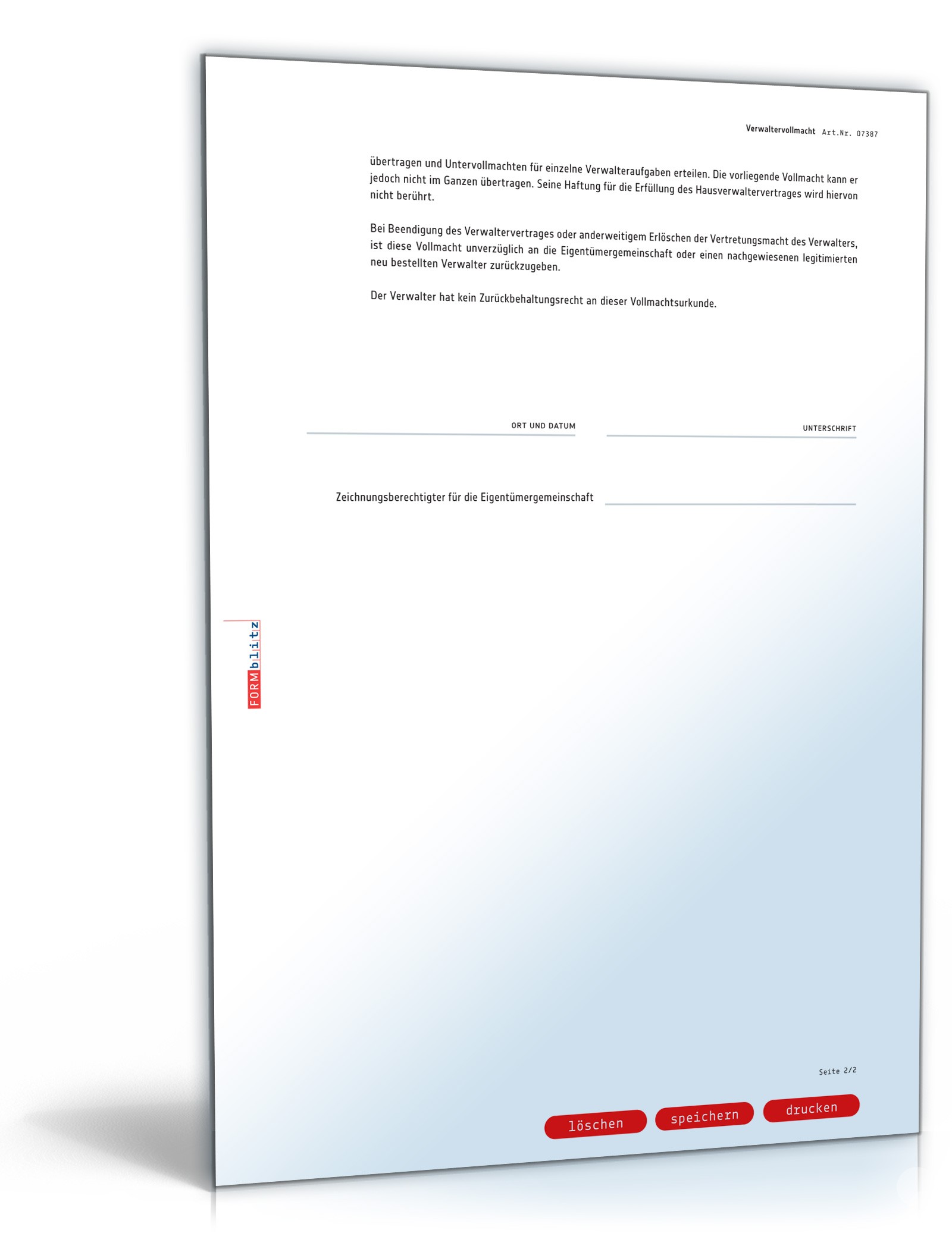 Verwaltervollmacht Wohnungseigentümergemeinschaft PDF. Seite: 2