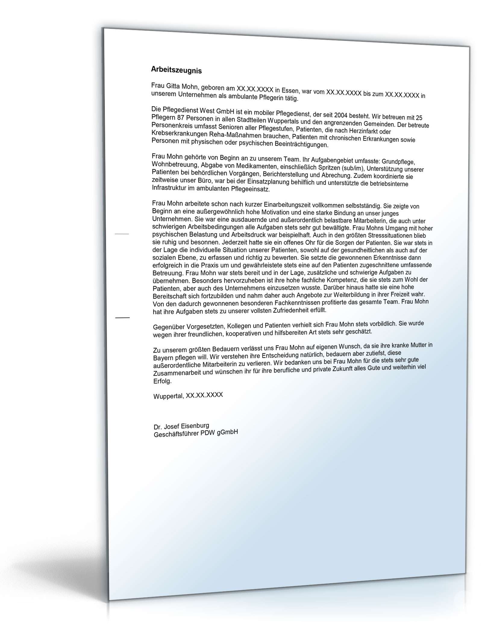 Arbeitszeugnis Pflegepersonal Excel. Seite: 2