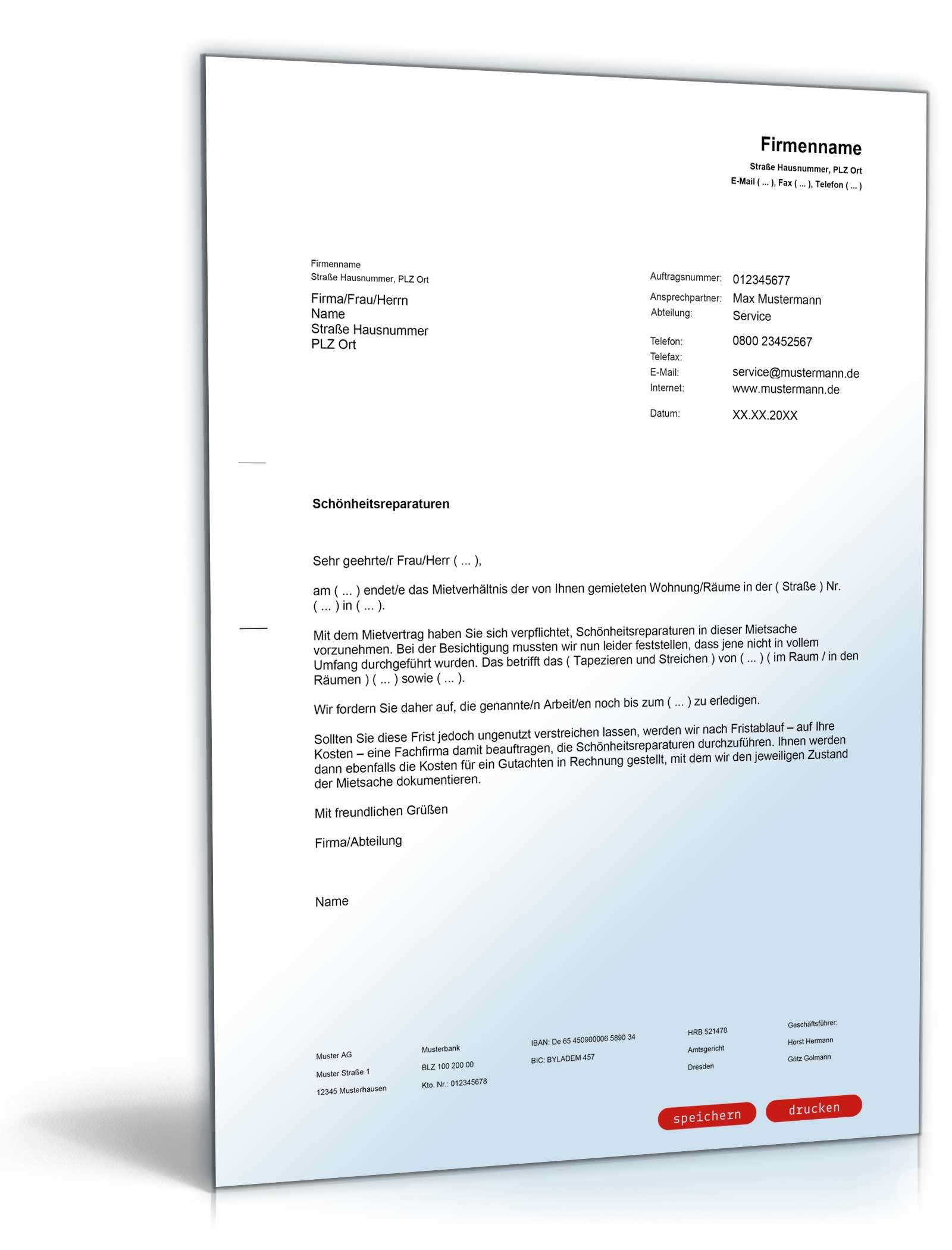 Aufforderung zur Durchführung von Schönheitsreparaturen PDF