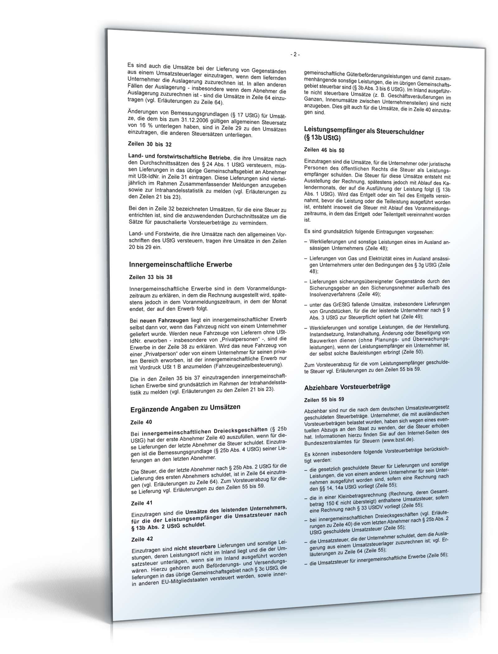 Anleitung zur Umsatzsteuervoranmeldung 2009 PDF. Seite: 2