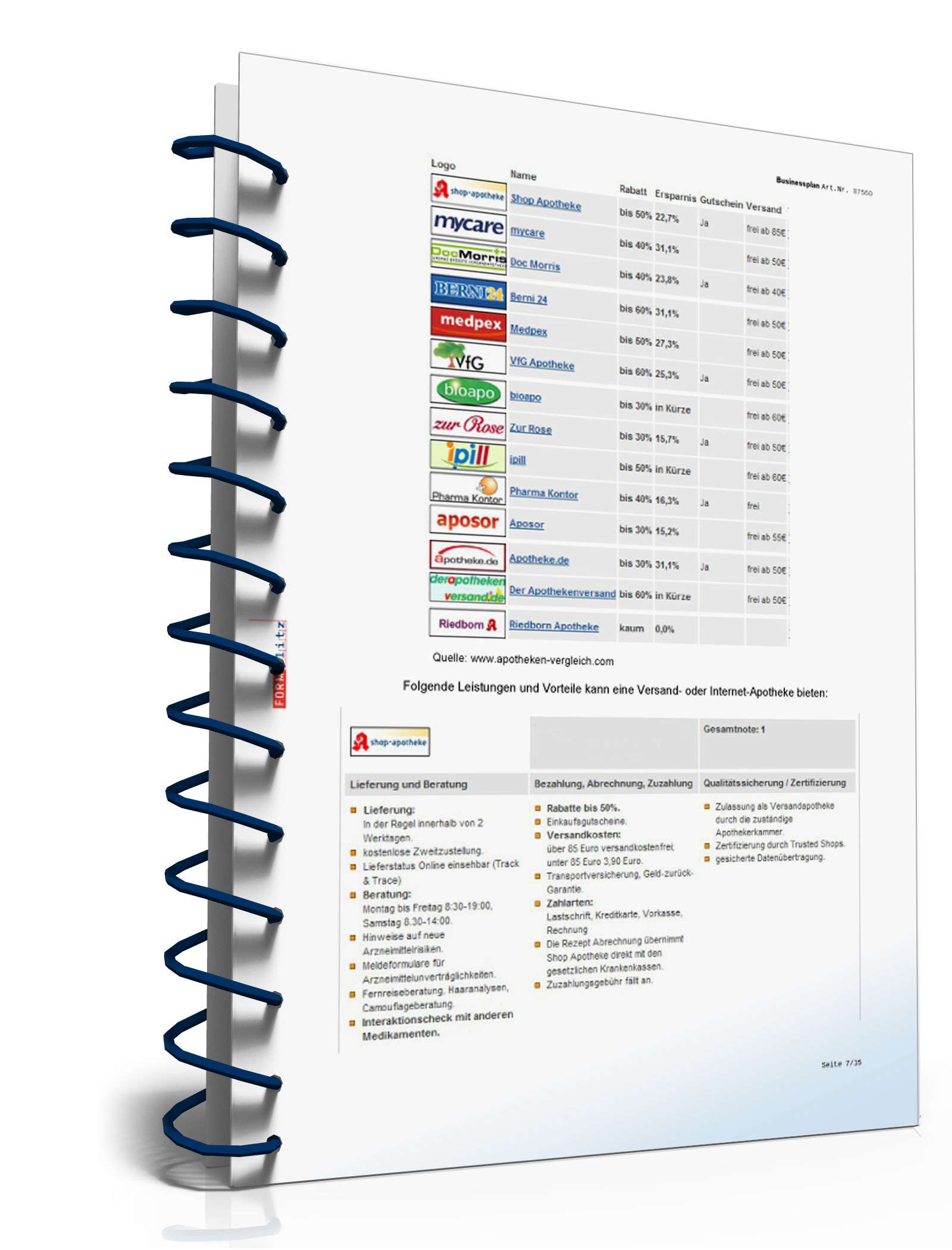 Businessplan Internet-Apotheke Excel. Seite: 10