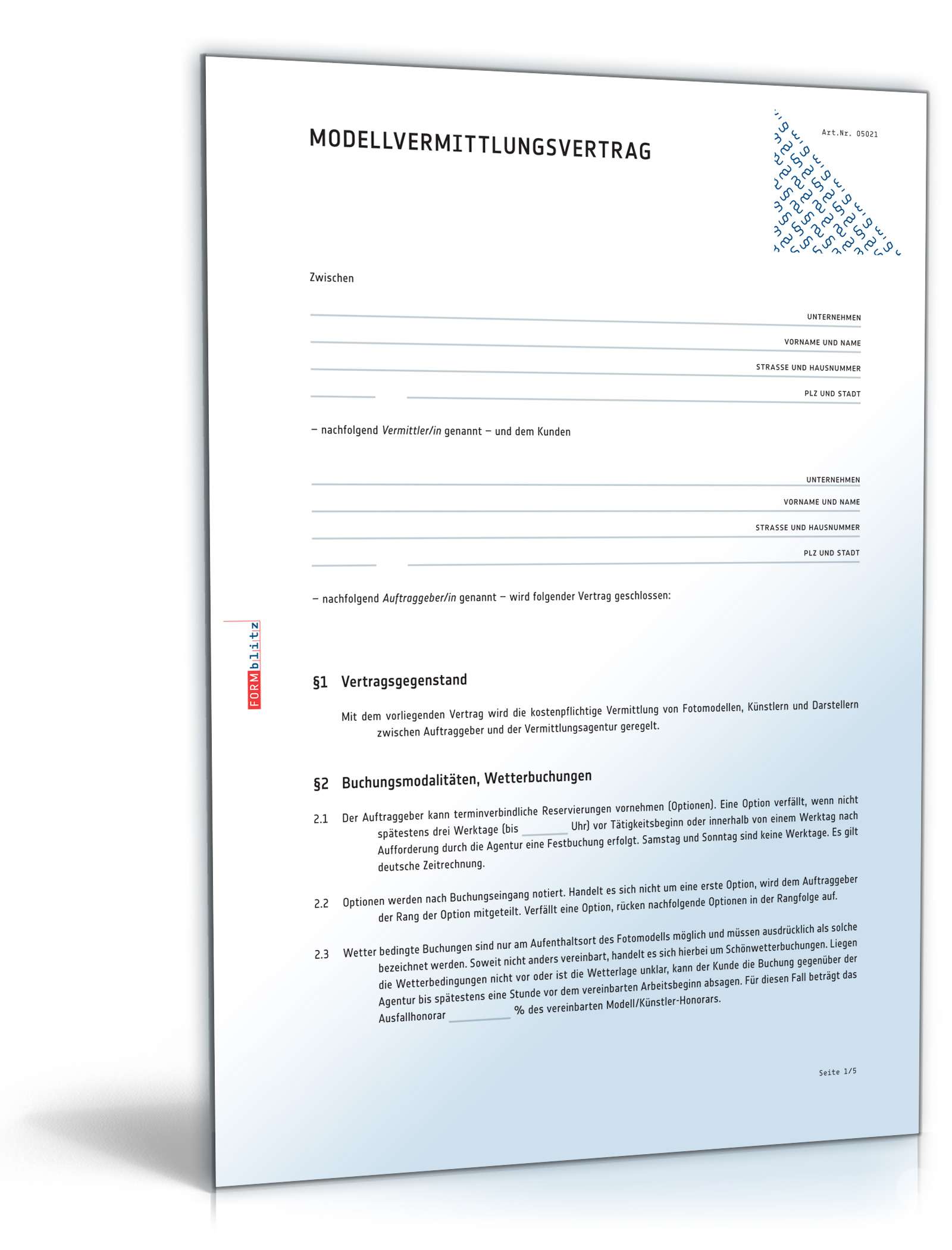 Modellvermittlungsvertrag PDF