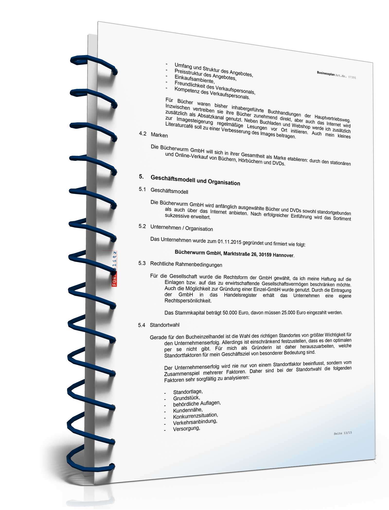 Businessplan Buchhandlung Excel. Seite: 13