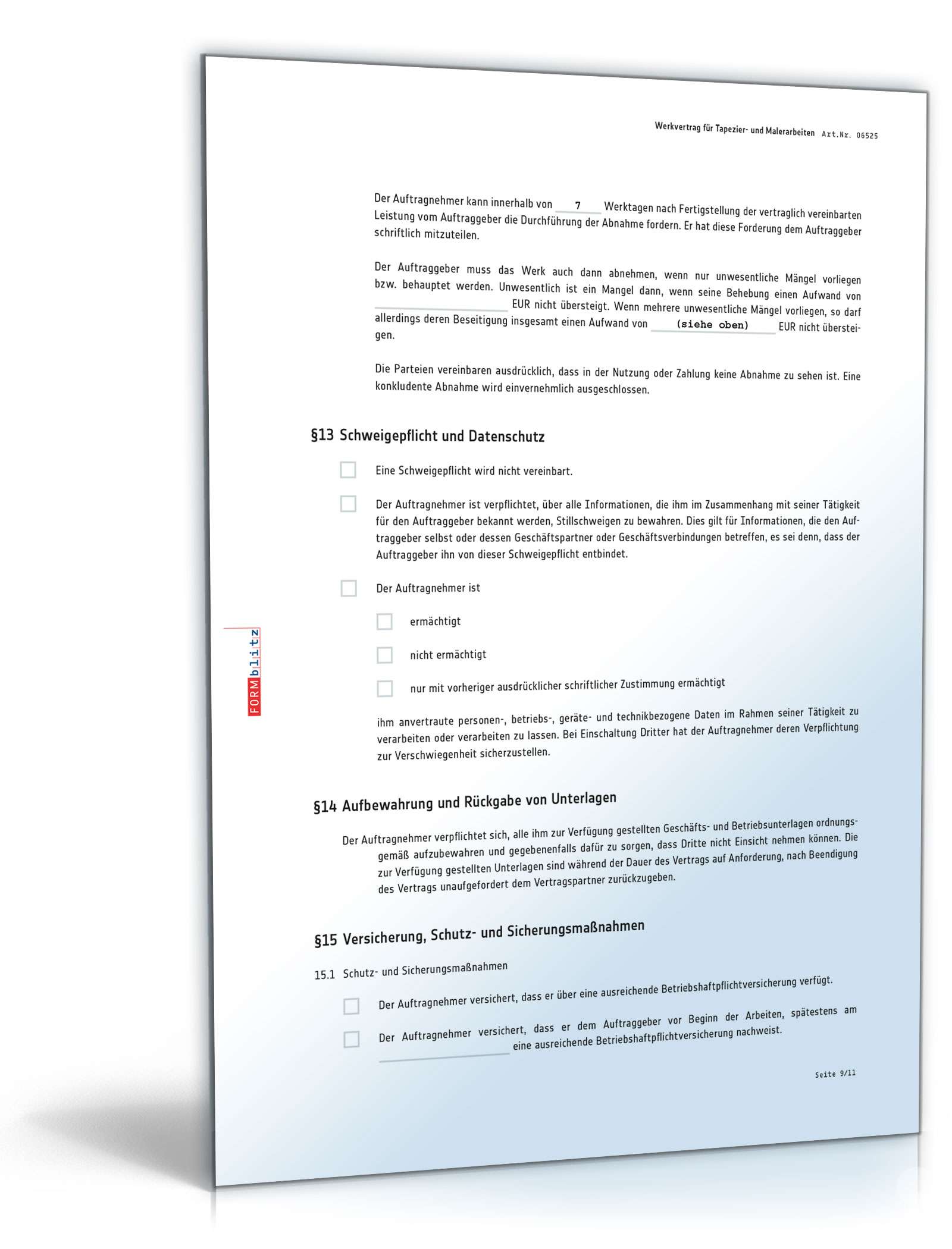 Werkvertrag Tapezier- und Malerarbeiten PDF. Seite: 9