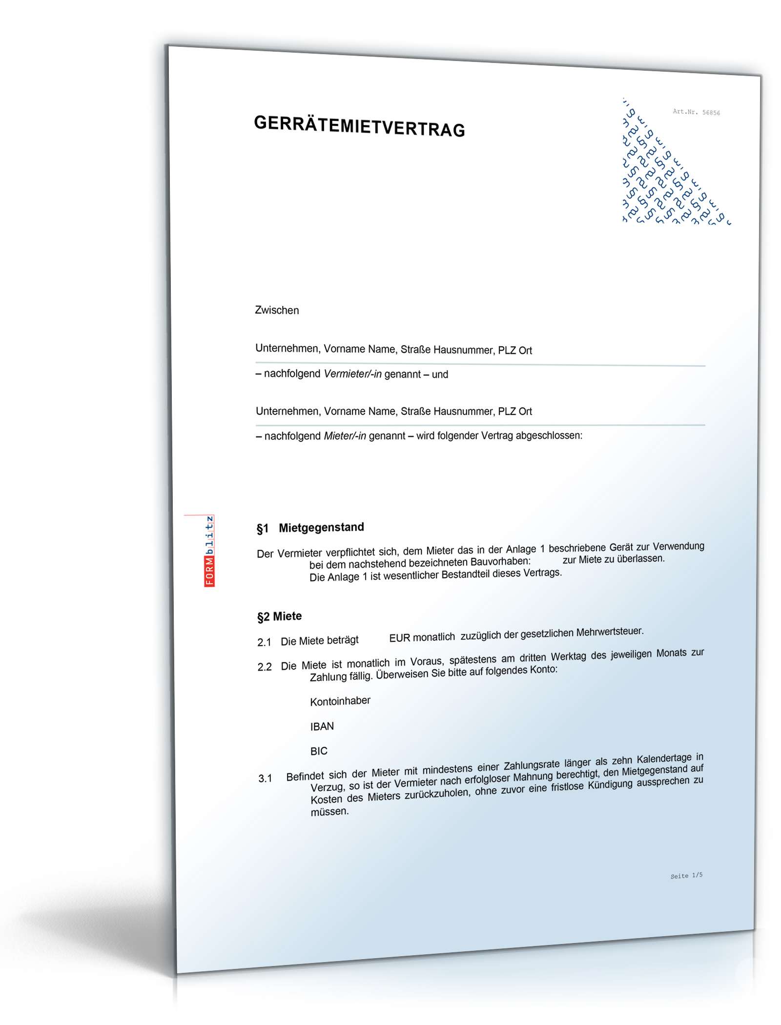 Gerätemietvertrag Word