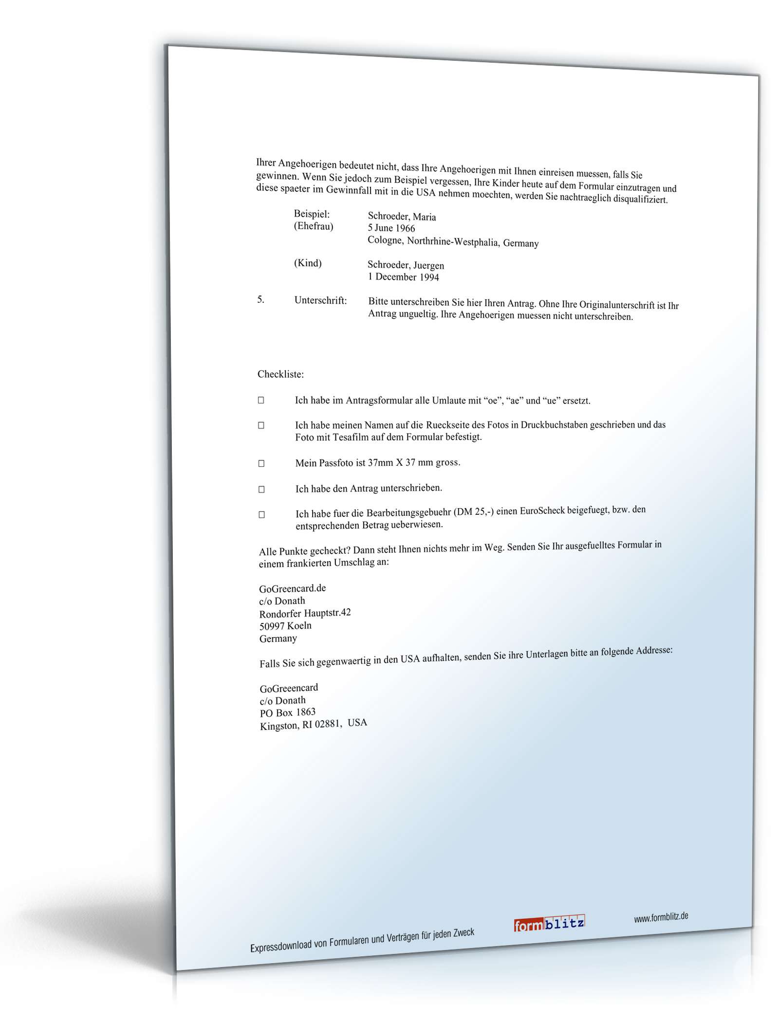 Antrag für die Green-Card-Lottery in den USA PDF