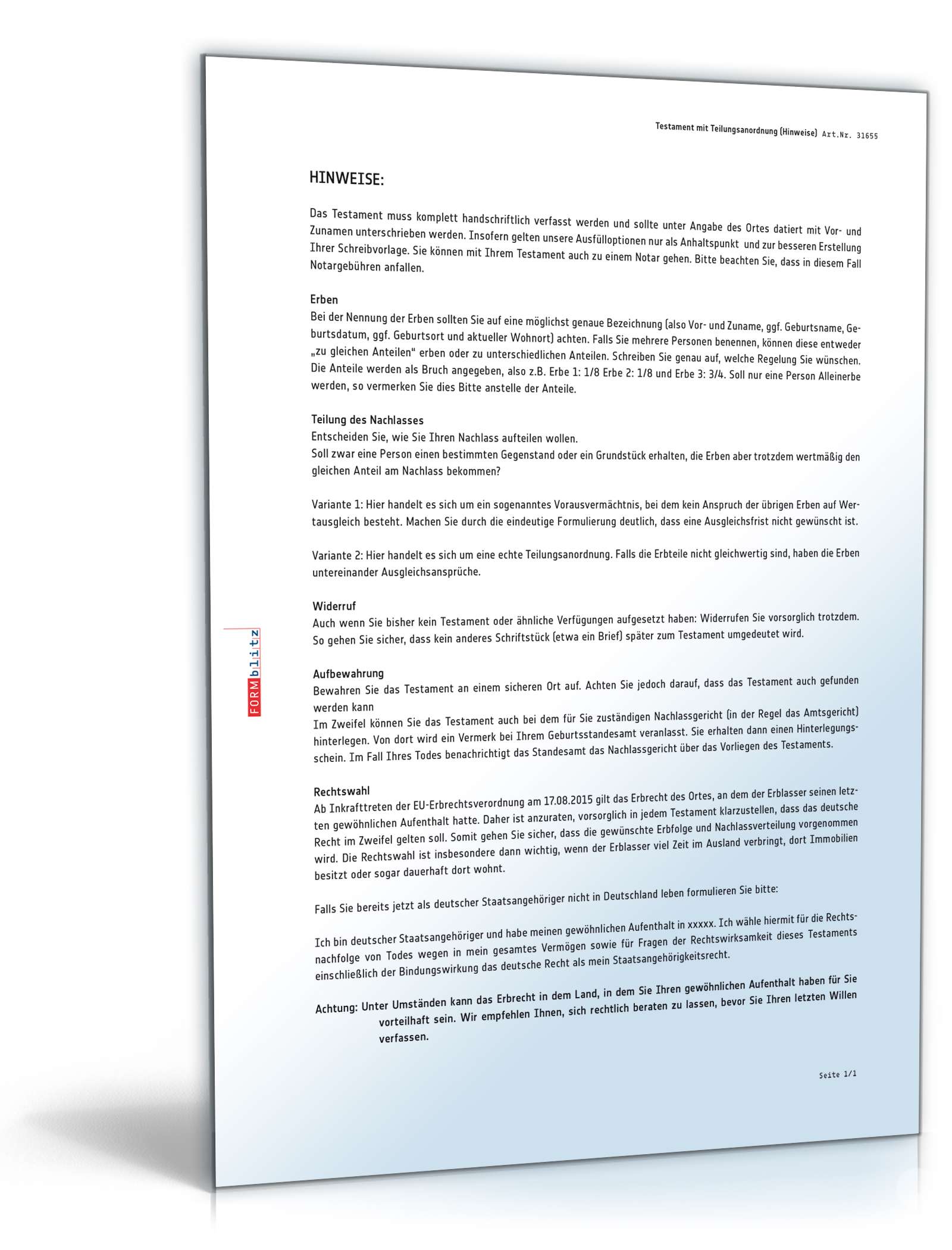 Testament Teilungsanordnung PDF. Seite: 3