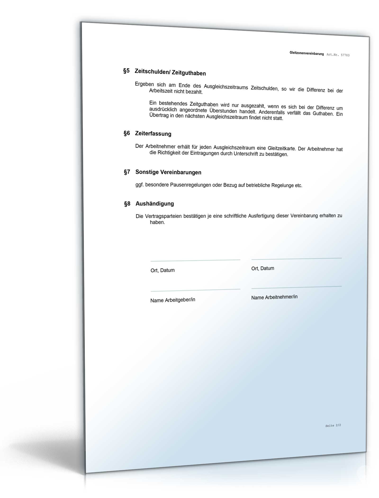 Zusatzvereinbarung Gleitzeit Word. Seite: 2