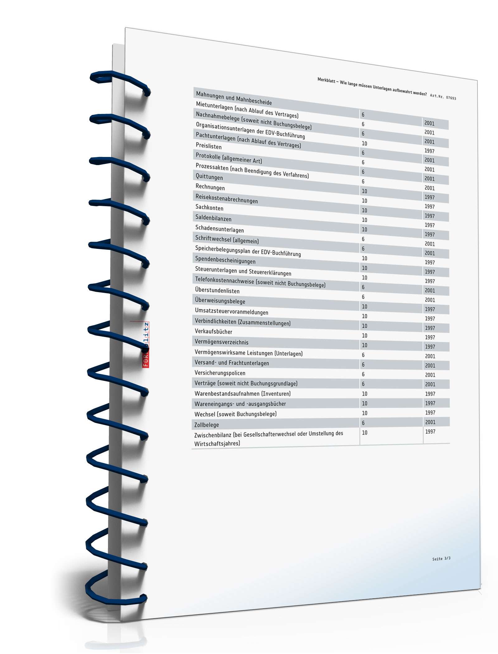 Merkblatt Unterlagenaufbewahrung PDF. Seite: 3