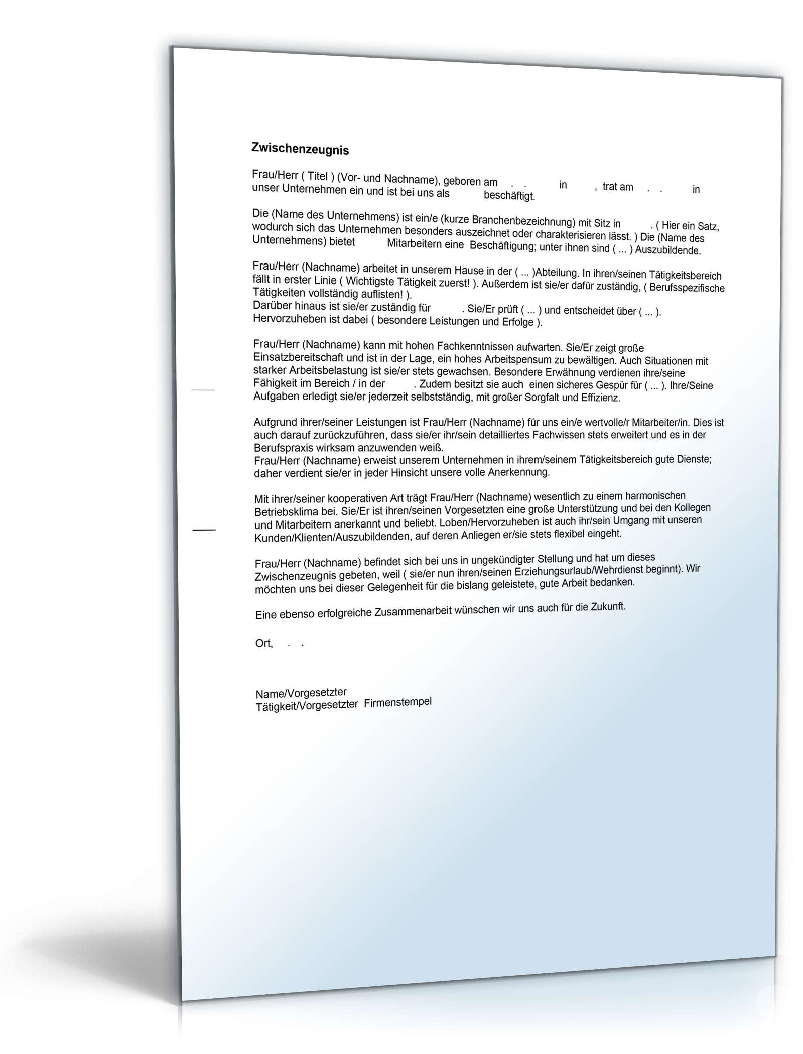 Zwischenzeugnis Note Zwei Word